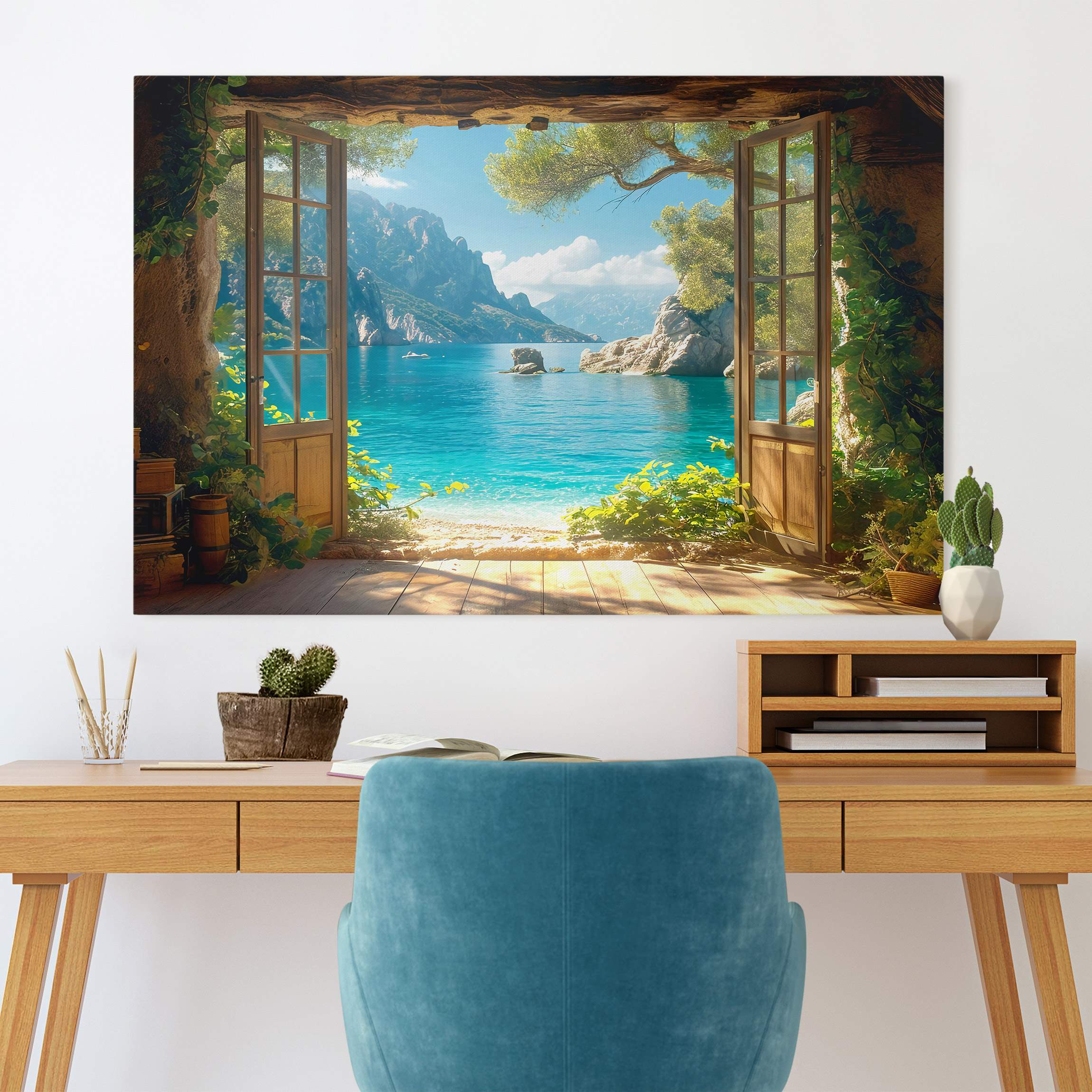 Leinwandbild Traumhafter Ausblick durchs Fenster