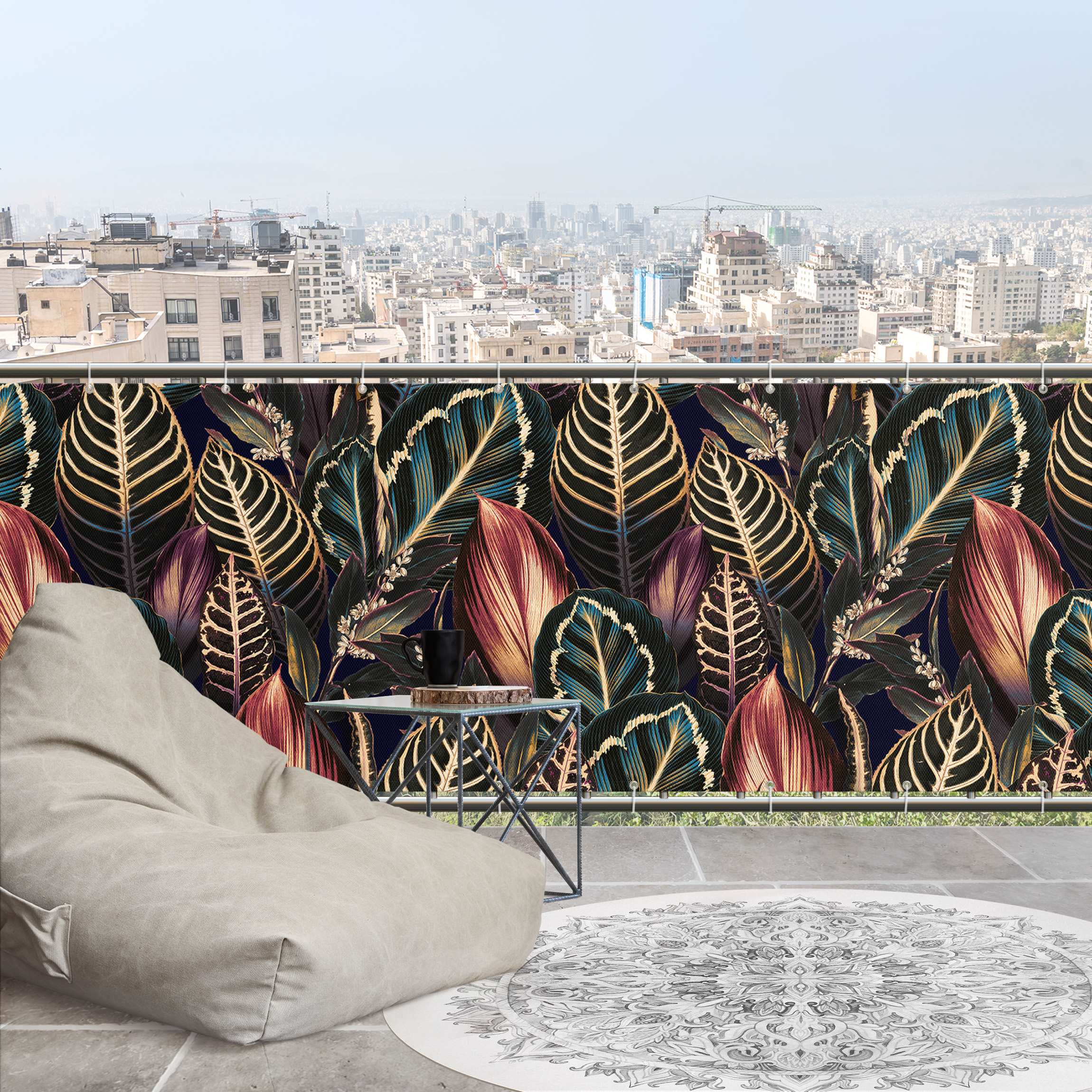 Balkon Sichtschutz Tropische Blätter bei Nacht