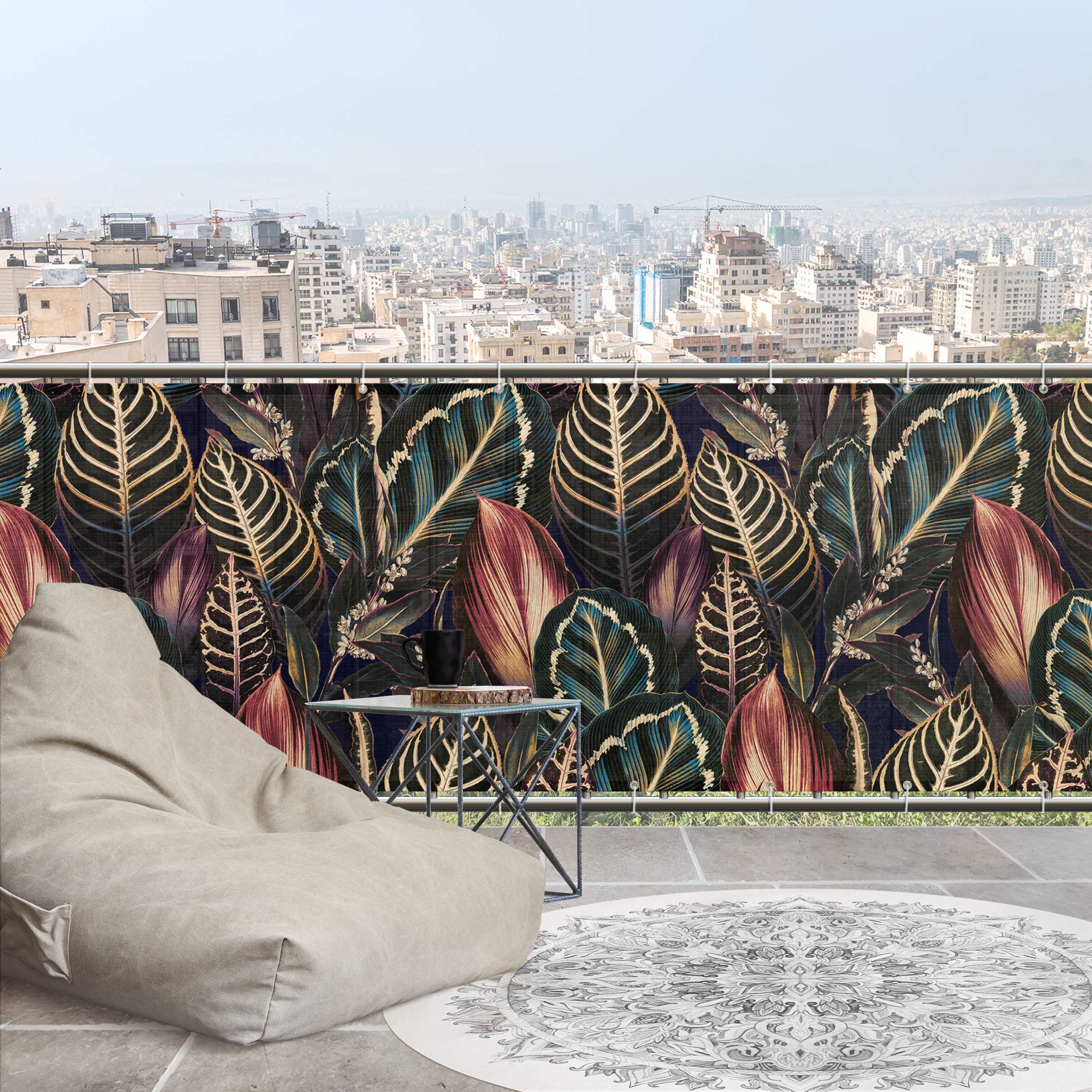 Balkon Sichtschutz Tropische Blätter bei Nacht