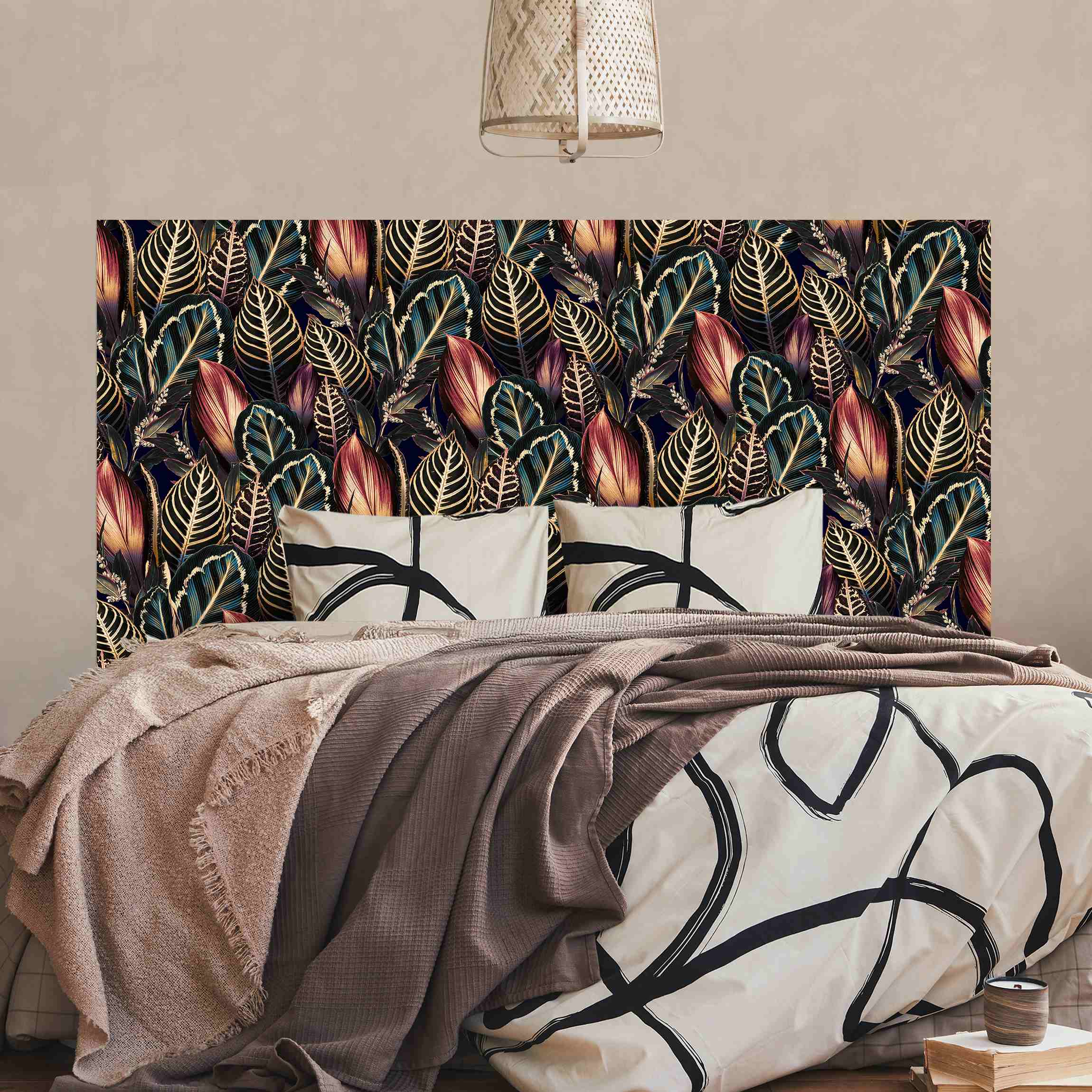 Kopfteil Bett Tropische Blätter bei Nacht
