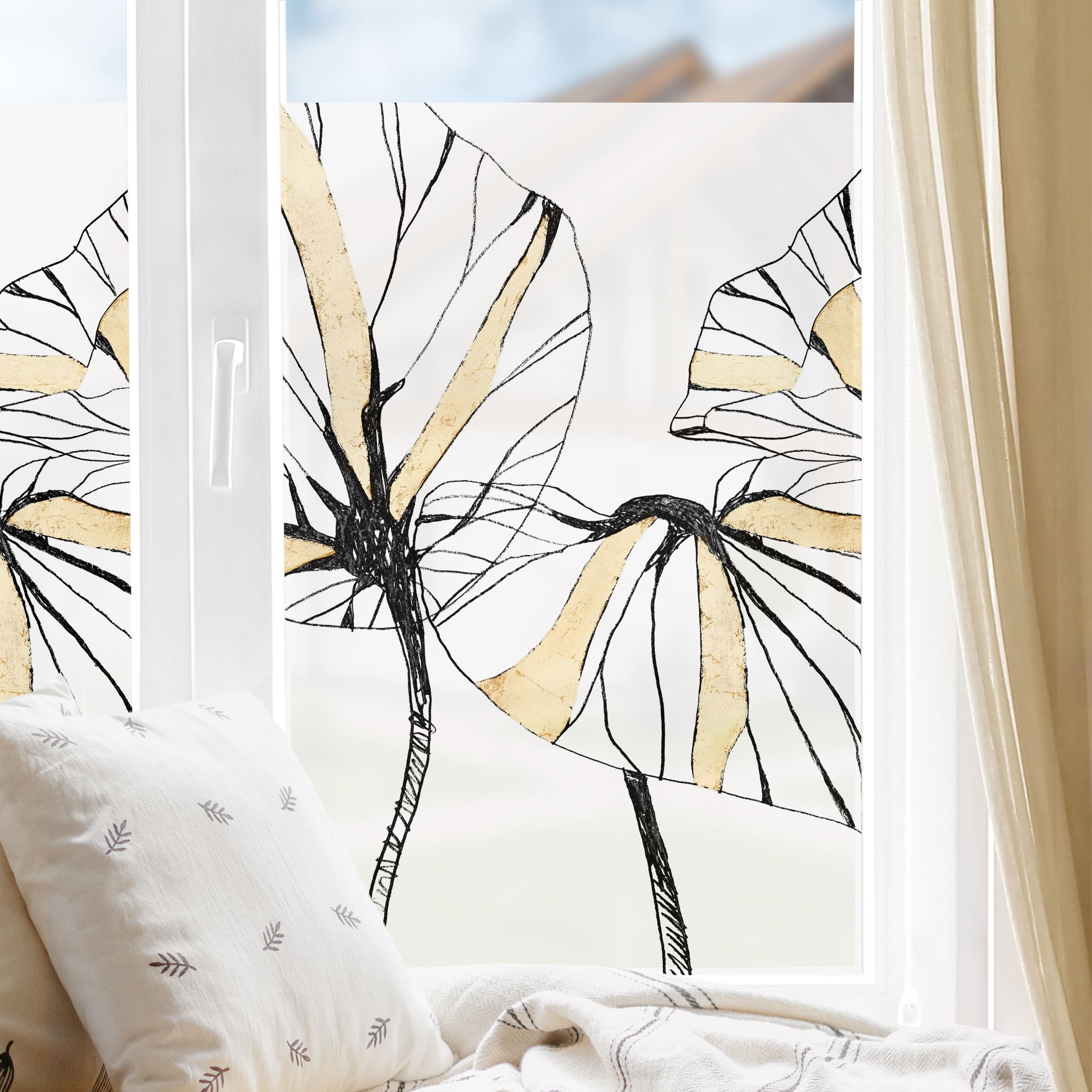 Fensterfolie Tropische Blätter mit Gold II