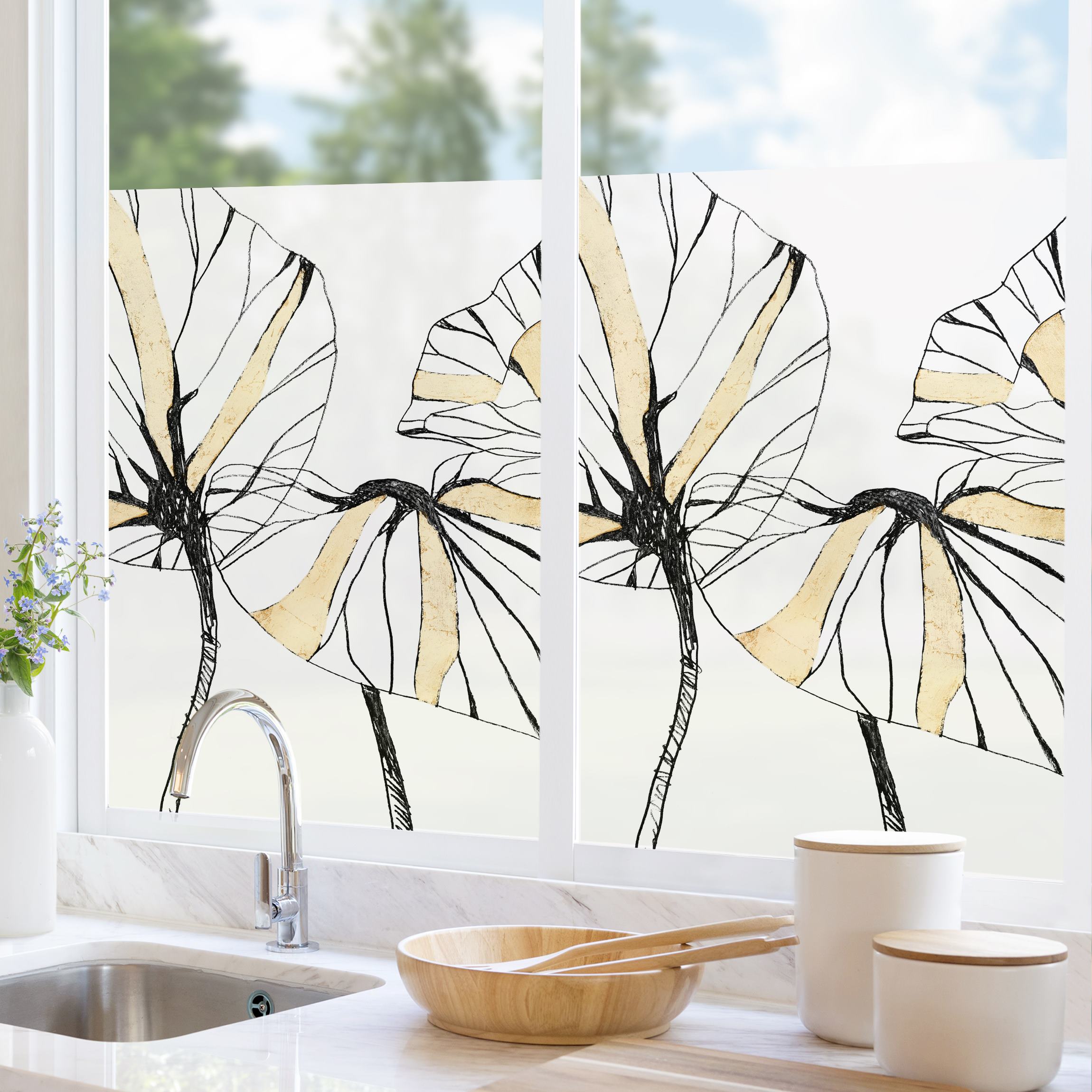 Fensterfolie Tropische Blätter mit Gold II