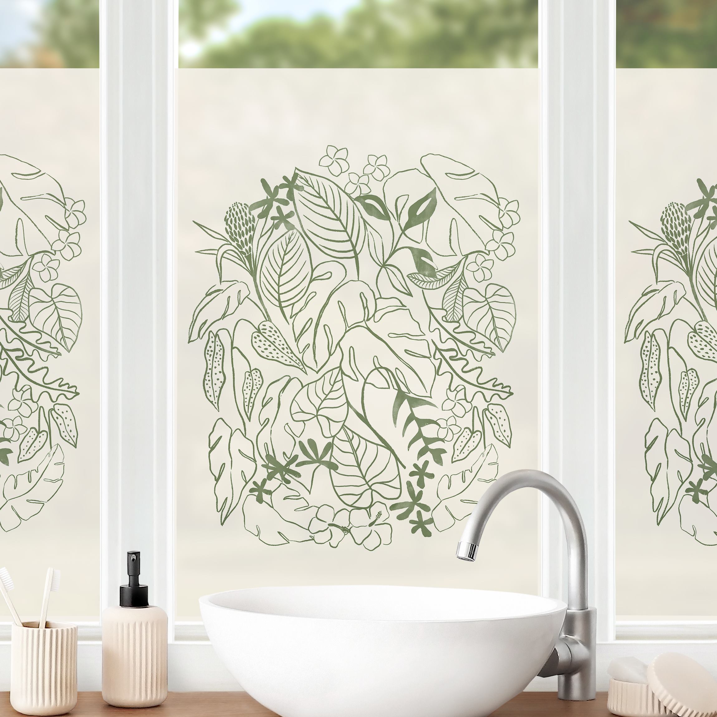 Fensterfolie Tropische Blätterkomposition grün