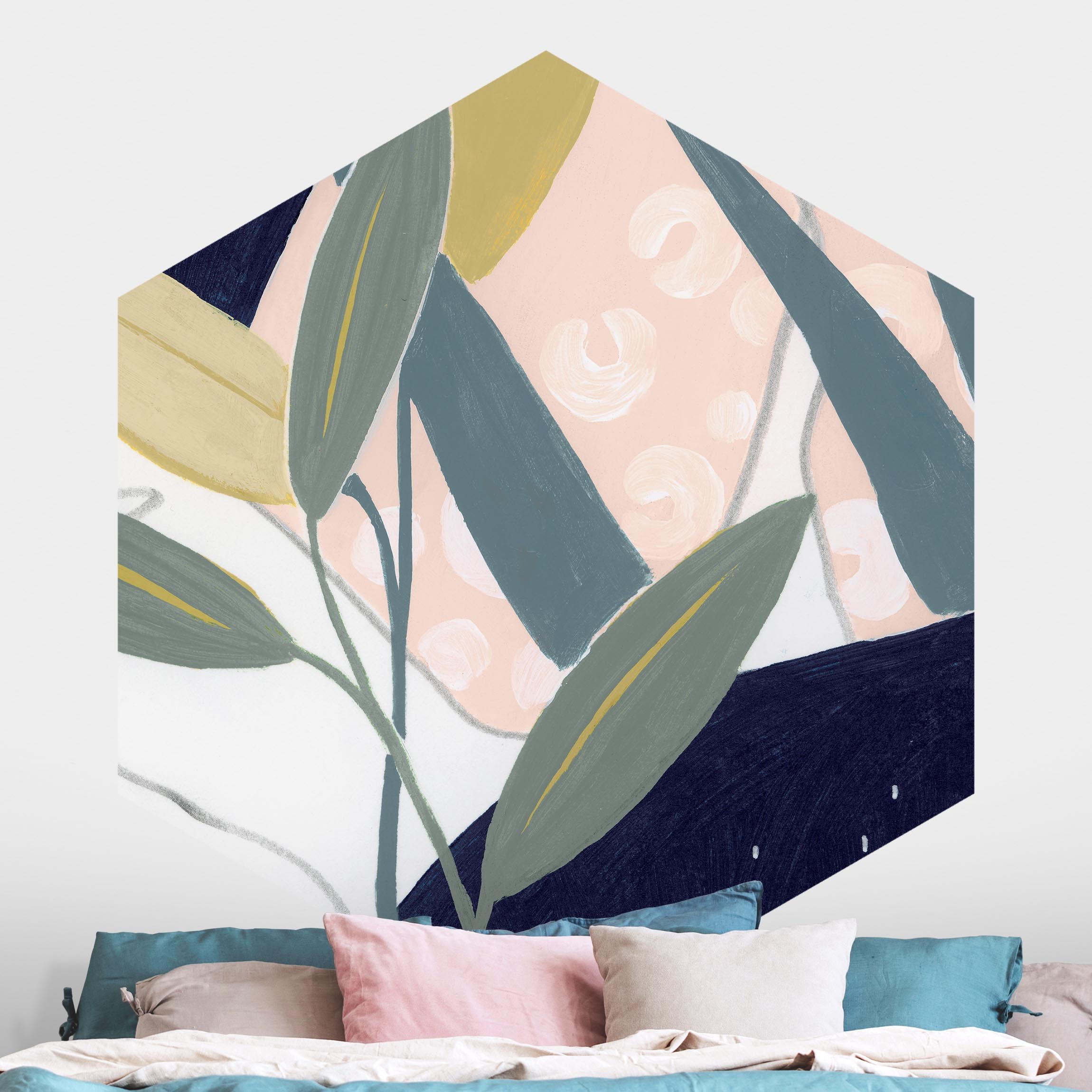 Hexagon Fototapete Tropische Blumen der Nacht