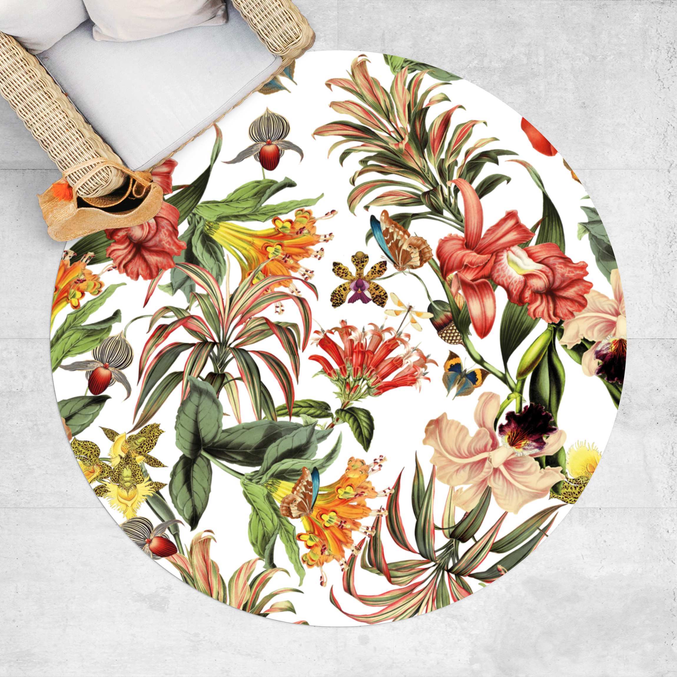 Runder Vinyl-Teppich Tropische Blumen