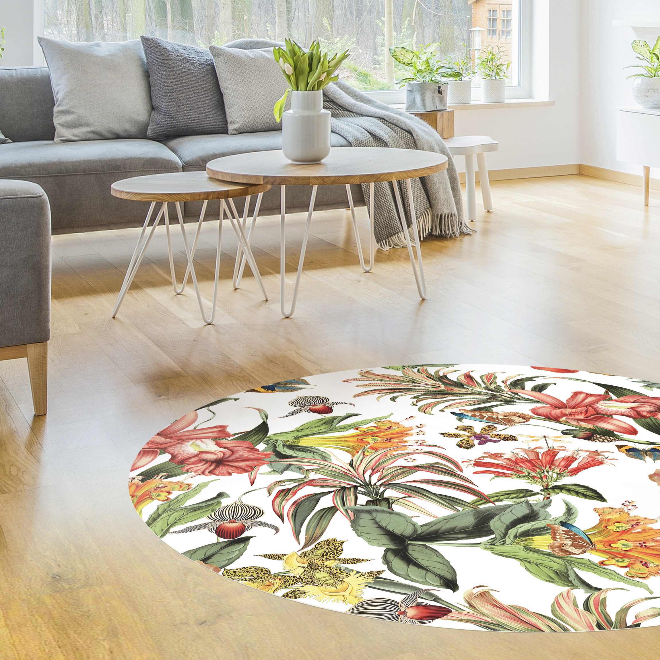 Runder Vinyl-Teppich Tropische Blumen