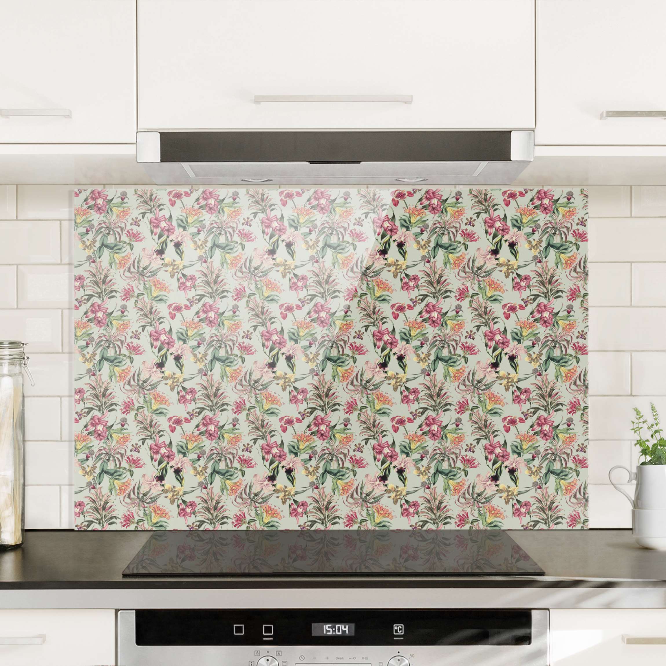 Spritzschutz Tropische Blumen vor Mint
