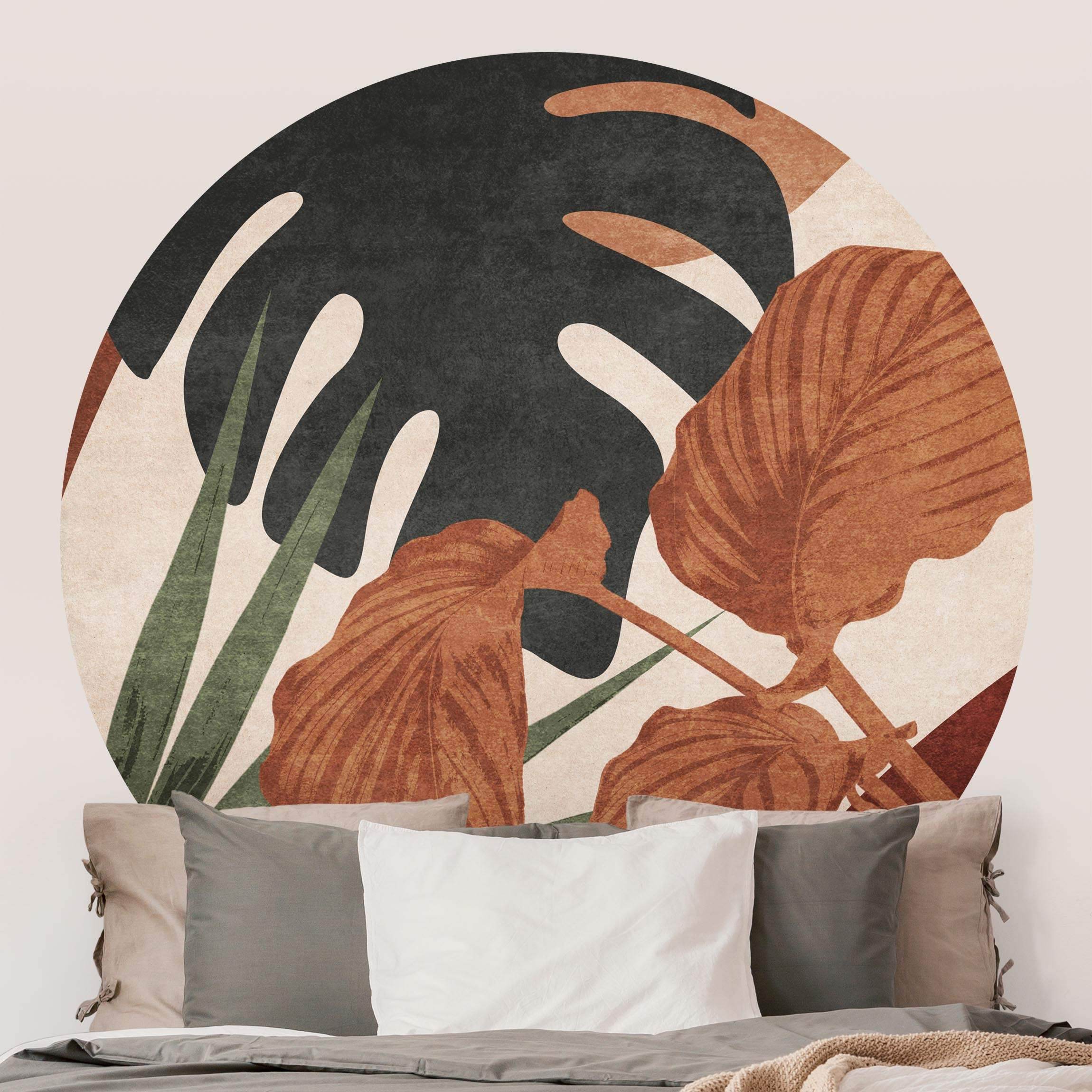 Runde Tapete selbstklebend Tropische Boho Blätter