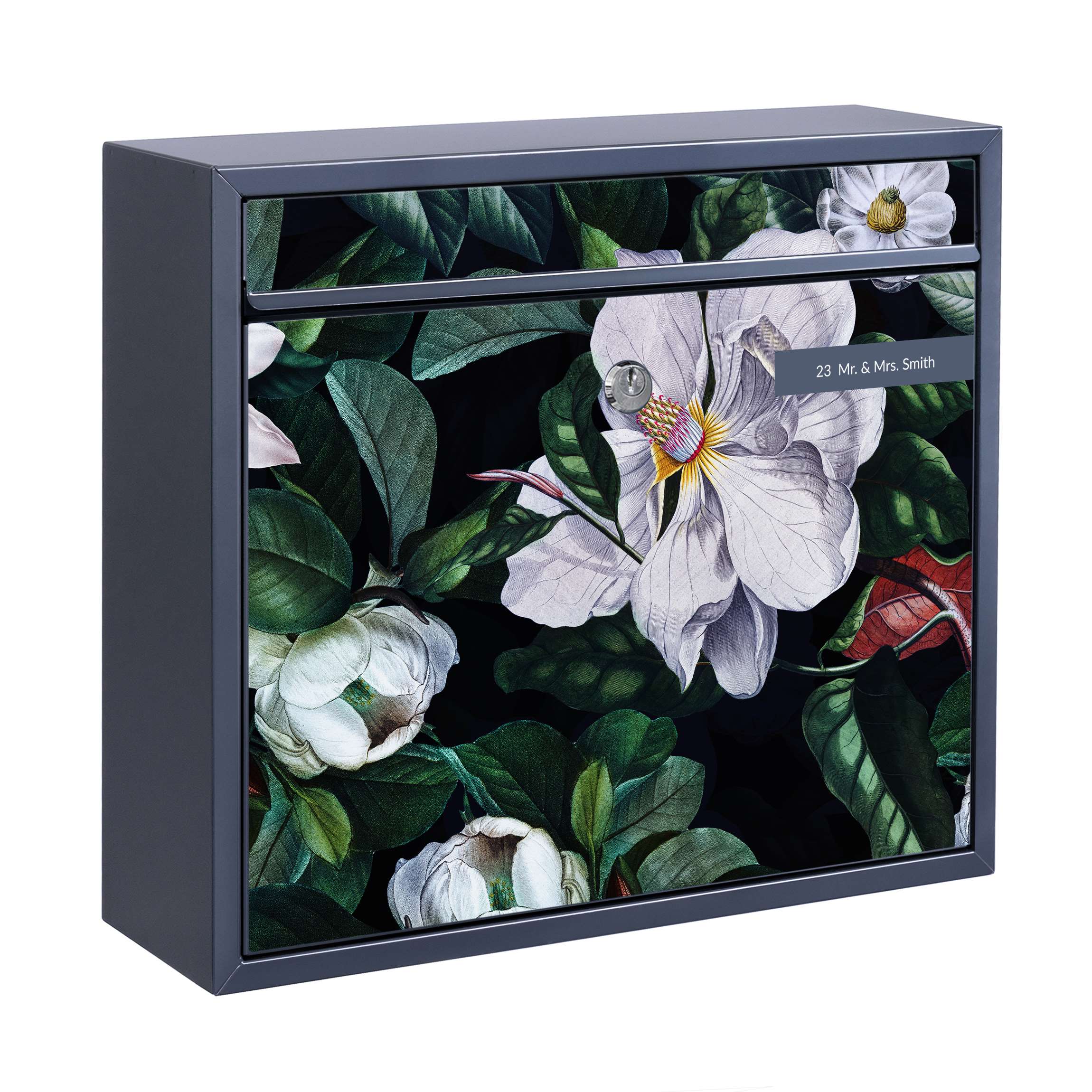 Briefkasten mit eigenem Text Tropische Nacht mit weißen Blumen