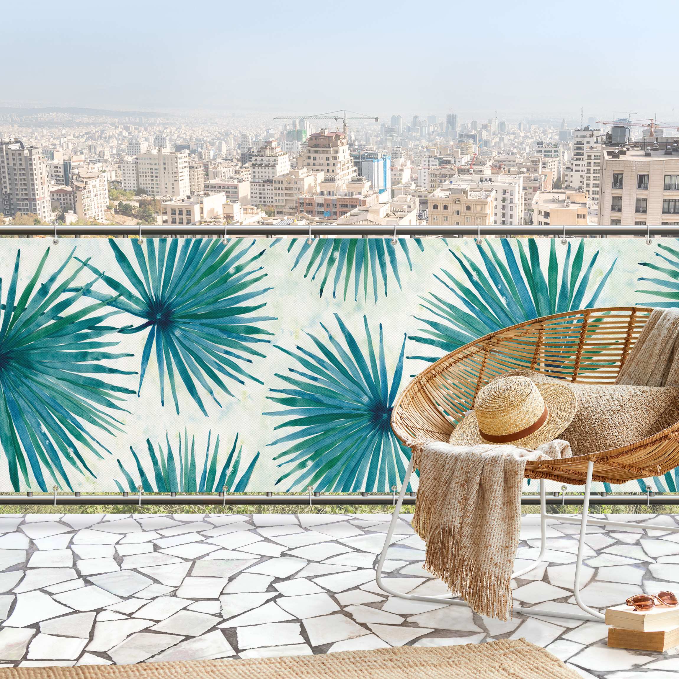 Balkon Sichtschutz Tropische Palmenblätter Close-Up