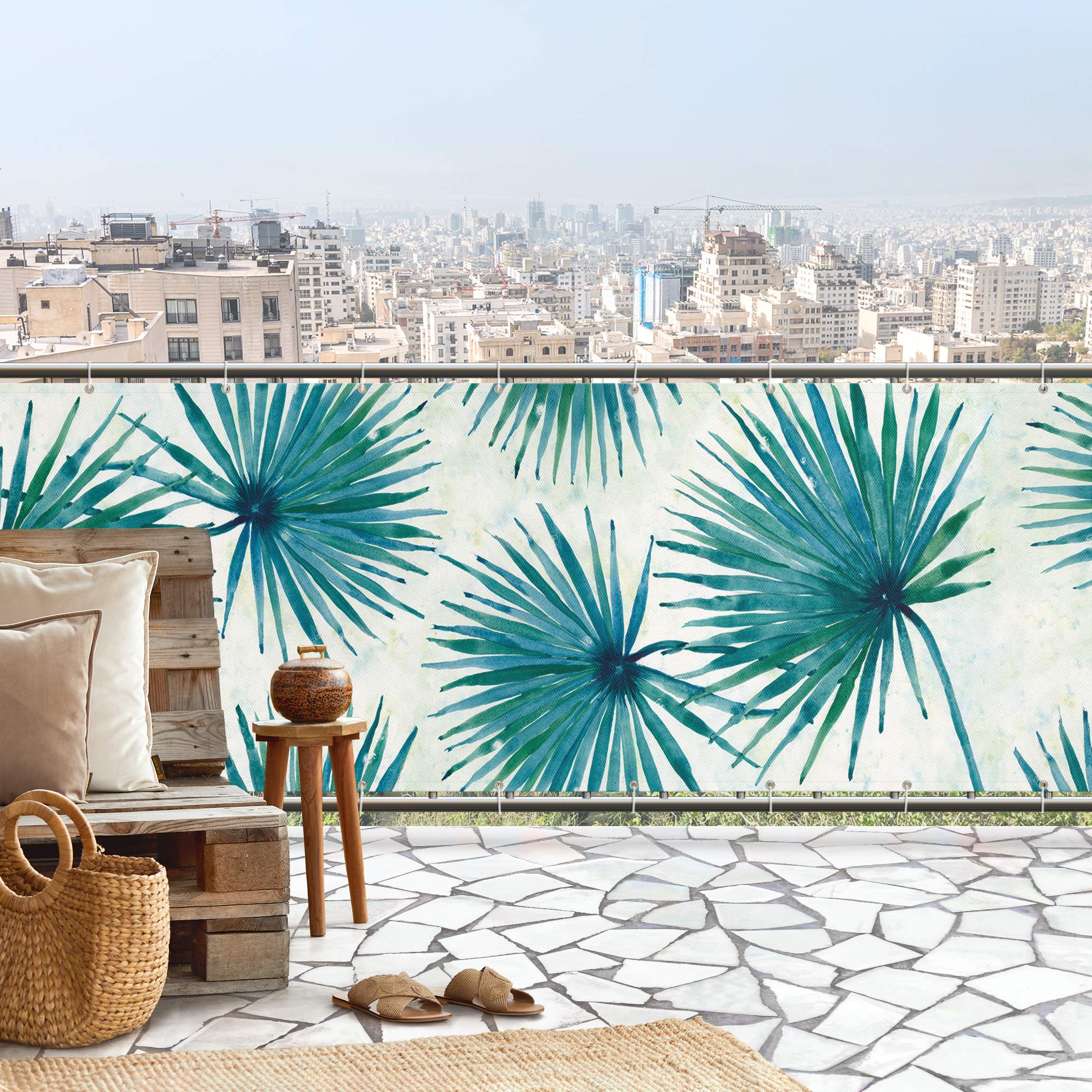 Balkon Sichtschutz Tropische Palmenblätter Close-Up