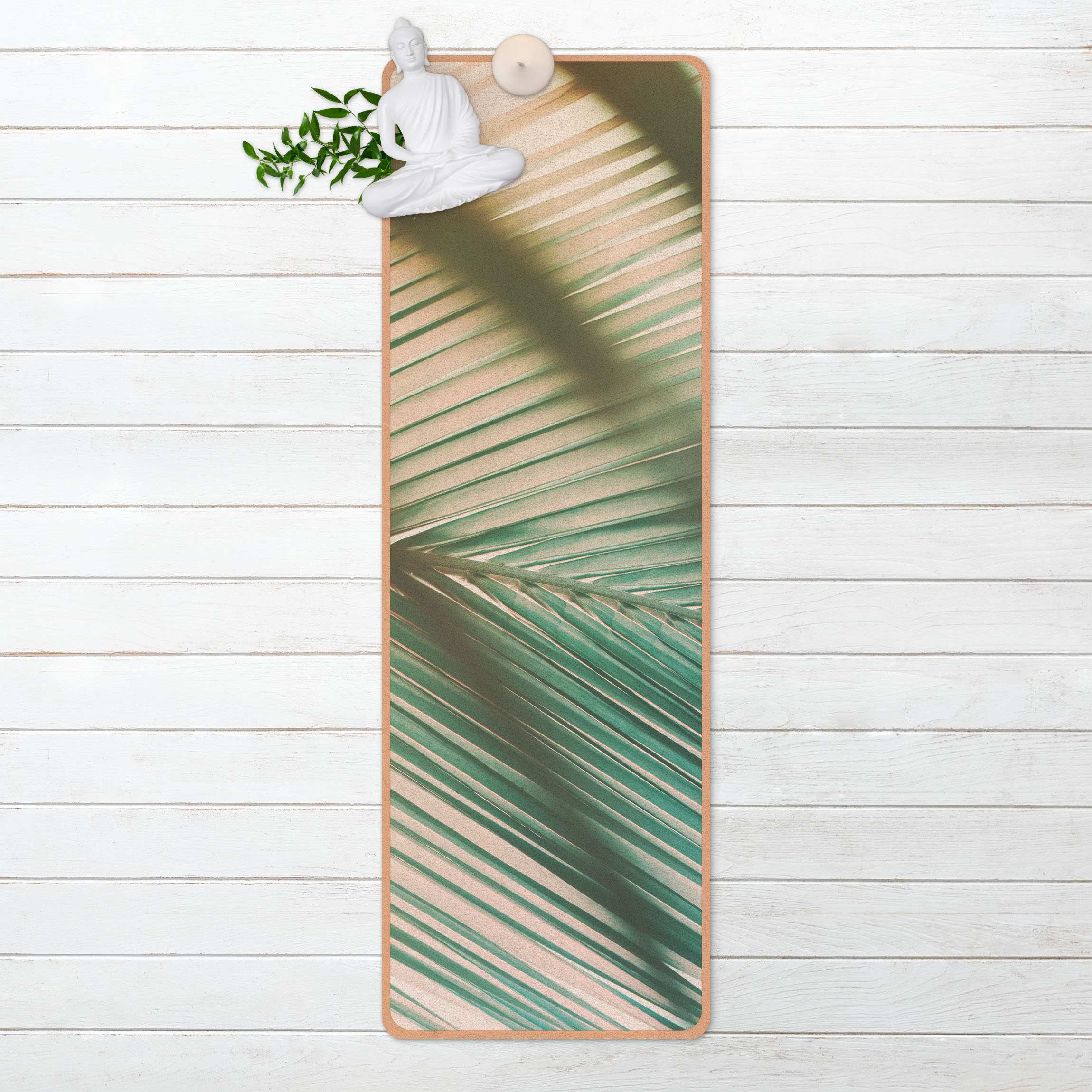 Yogamatte Kork Tropische Pflanzen Palmen bei Sonnenuntergang II