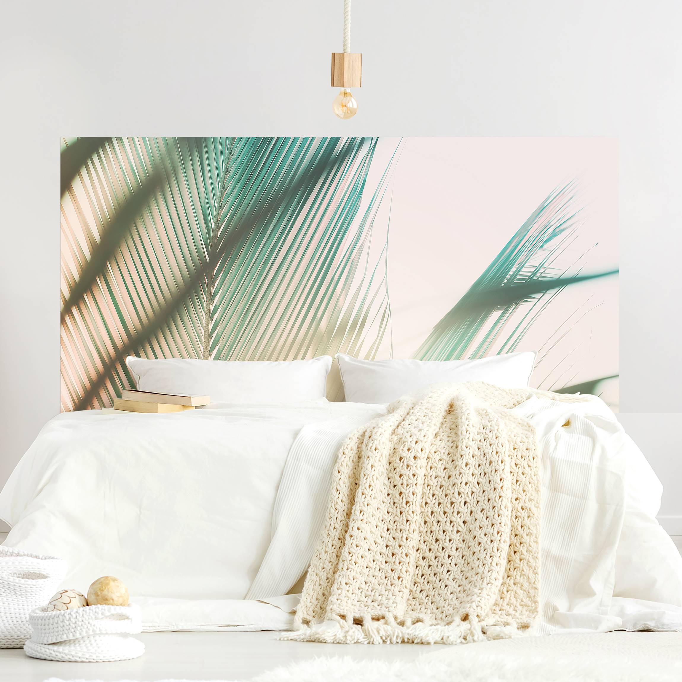 Kopfteil Bett Tropische Pflanzen Palmen bei Sonnenuntergang II