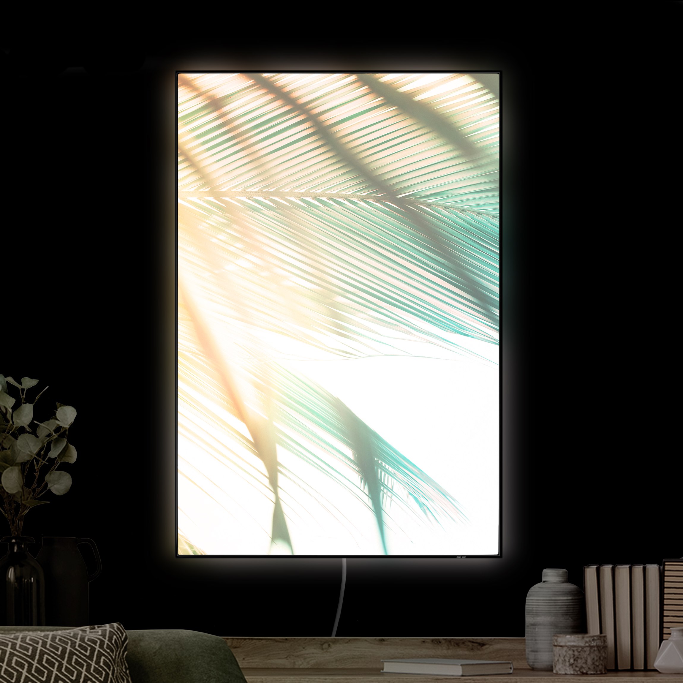 LED-Wechselbild Tropische Pflanzen Palmen bei Sonnenuntergang II