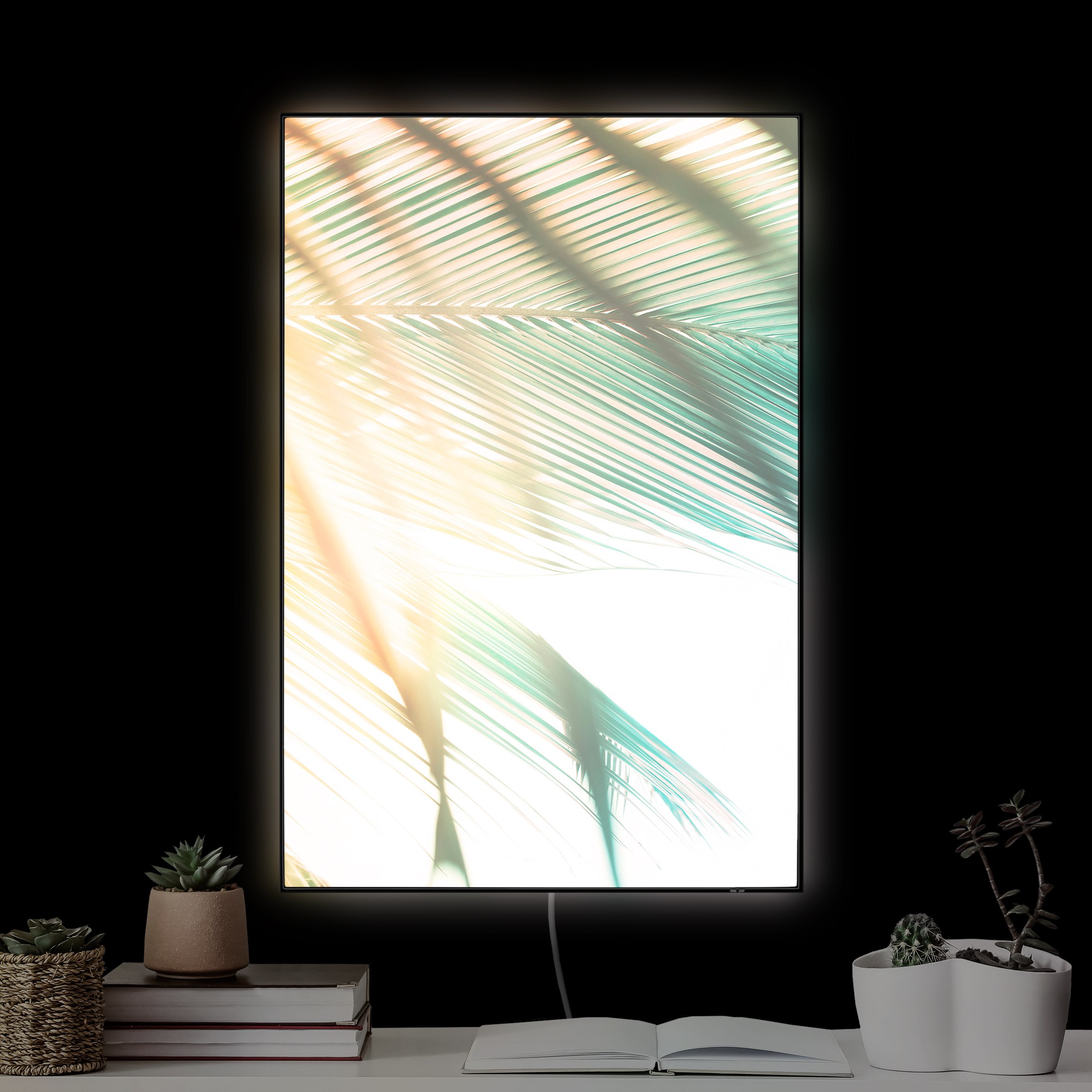 LED-Wechselbild Tropische Pflanzen Palmen bei Sonnenuntergang II