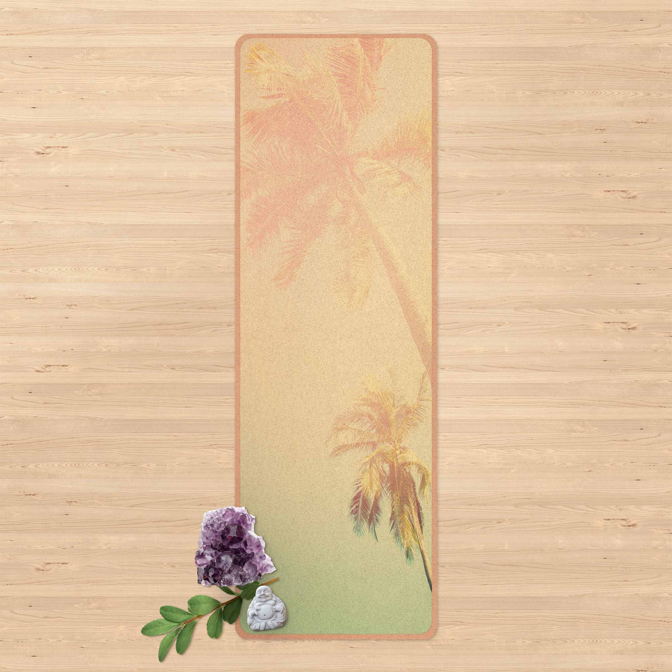 Yogamatte Kork Tropische Pflanzen Palmen bei Sonnenuntergang III