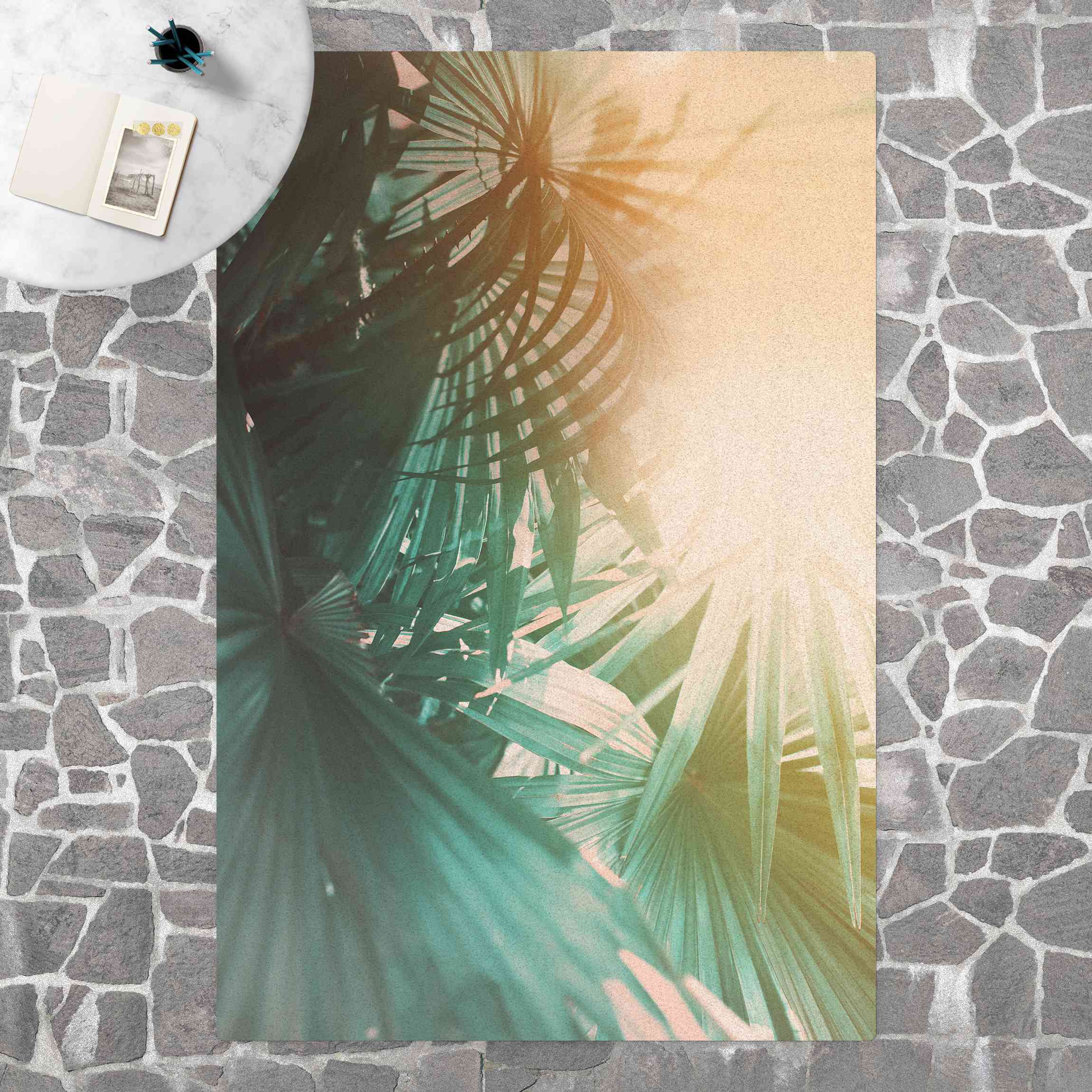 Kork-Teppich Tropische Pflanzen Palmen bei Sonnenuntergang