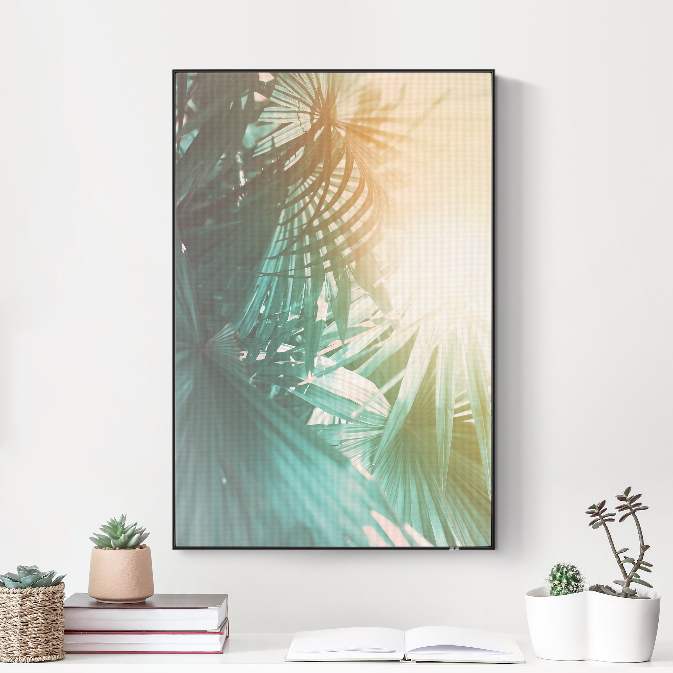 Akustik-Wechselbild Tropische Pflanzen Palmen bei Sonnenuntergang