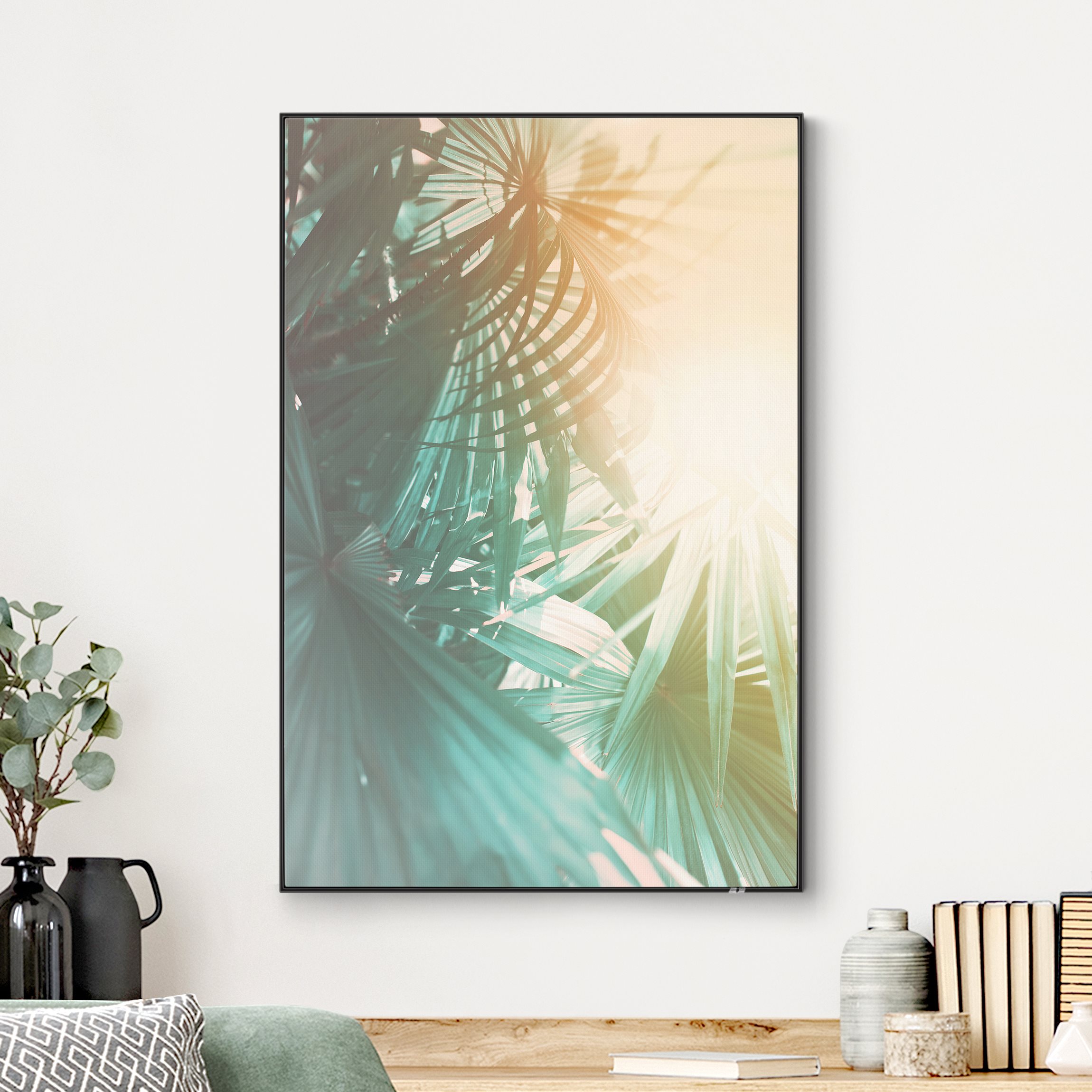 Wechselbild Tropische Pflanzen Palmen bei Sonnenuntergang