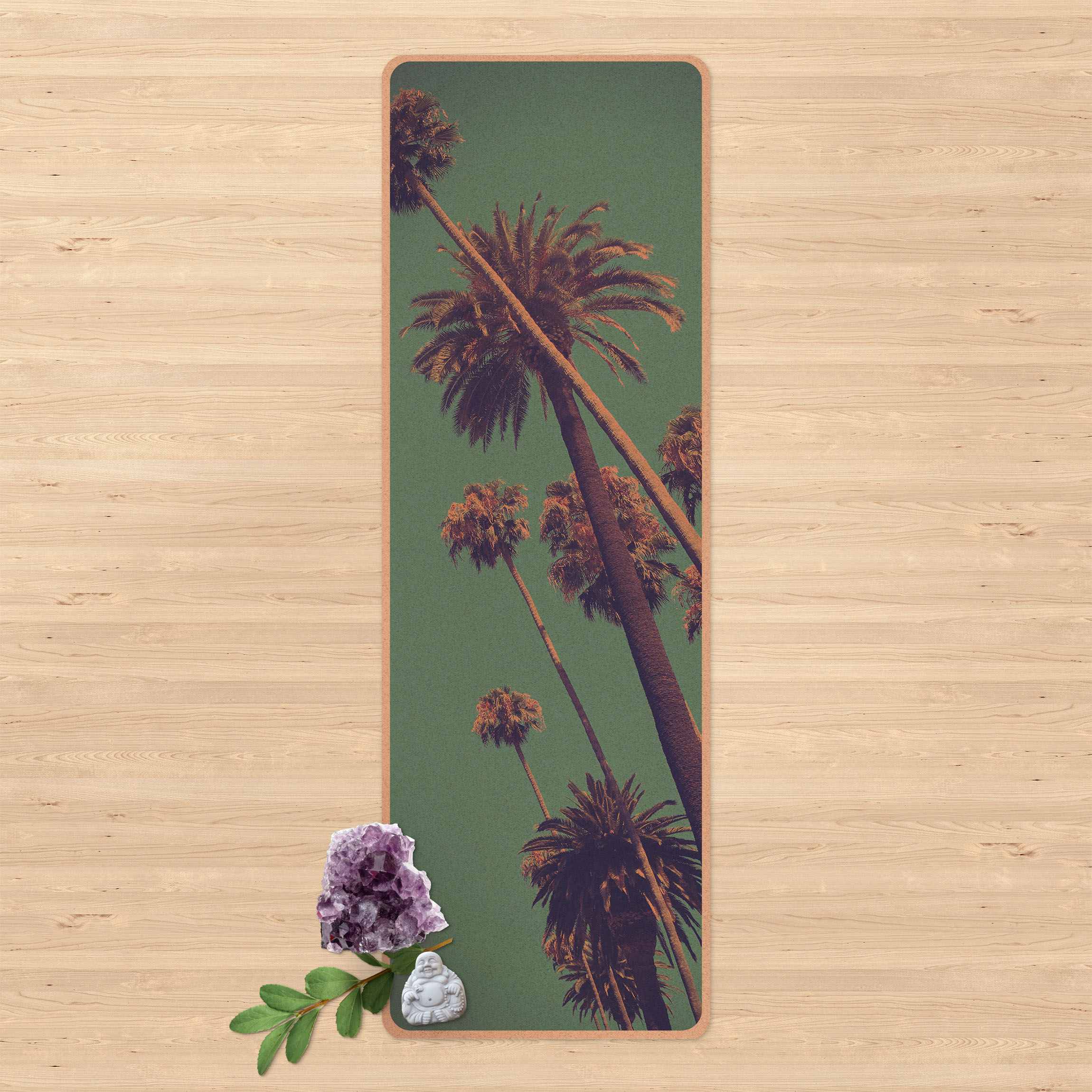 Yogamatte Kork Tropische Pflanzen Palmen und Himmel