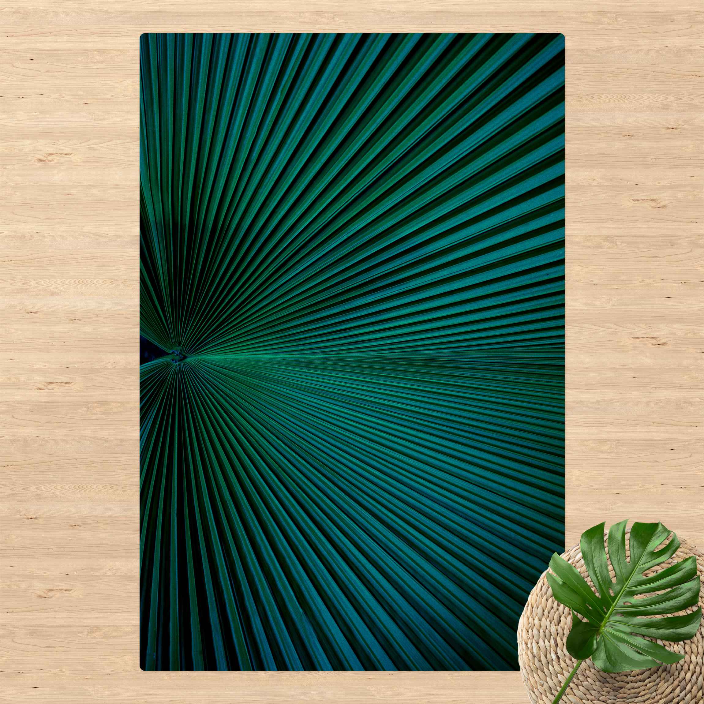 Kork-Teppich Tropische Pflanzen Palmenblatt in Türkis II