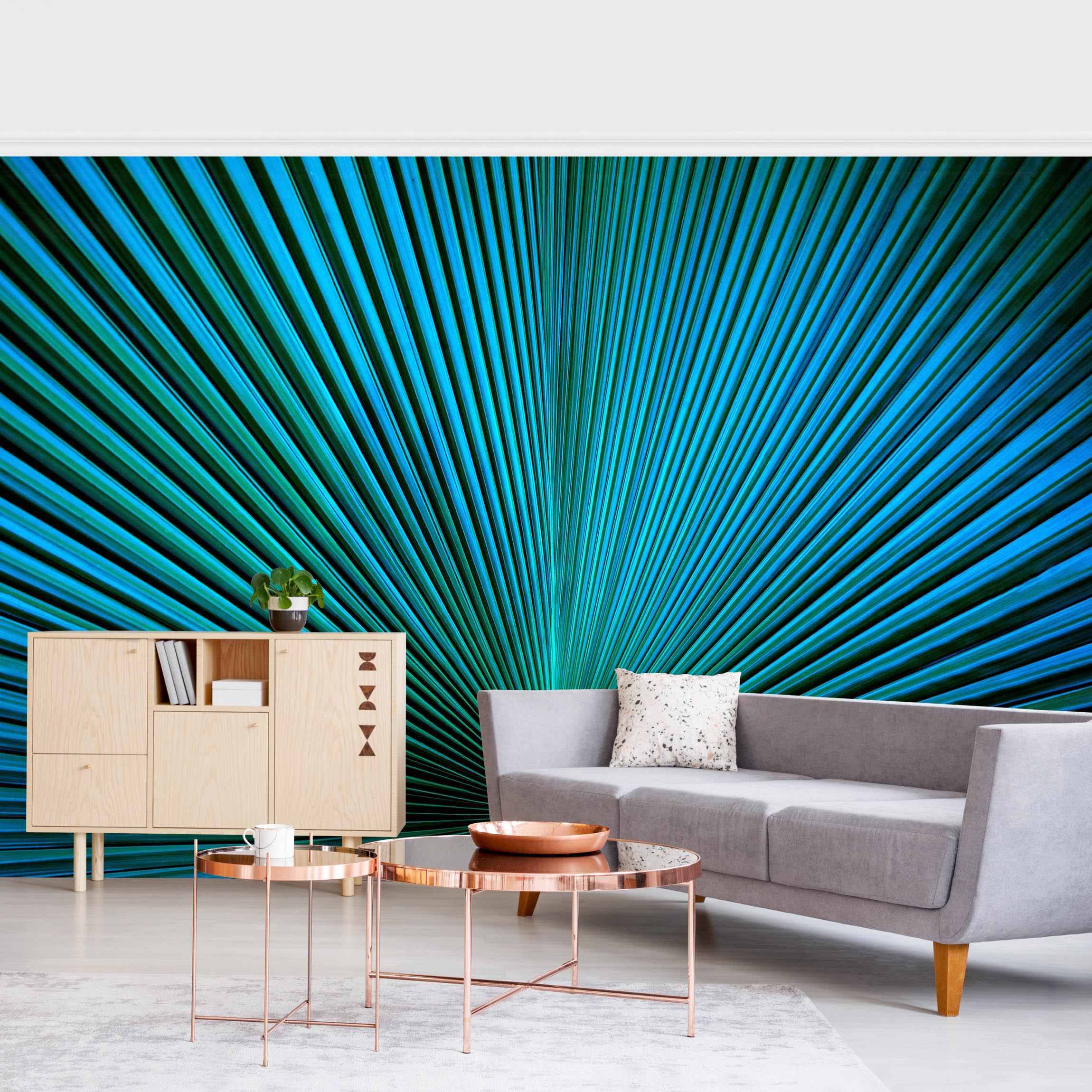 Fototapete Tropische Pflanzen Palmenblatt in Türkis II