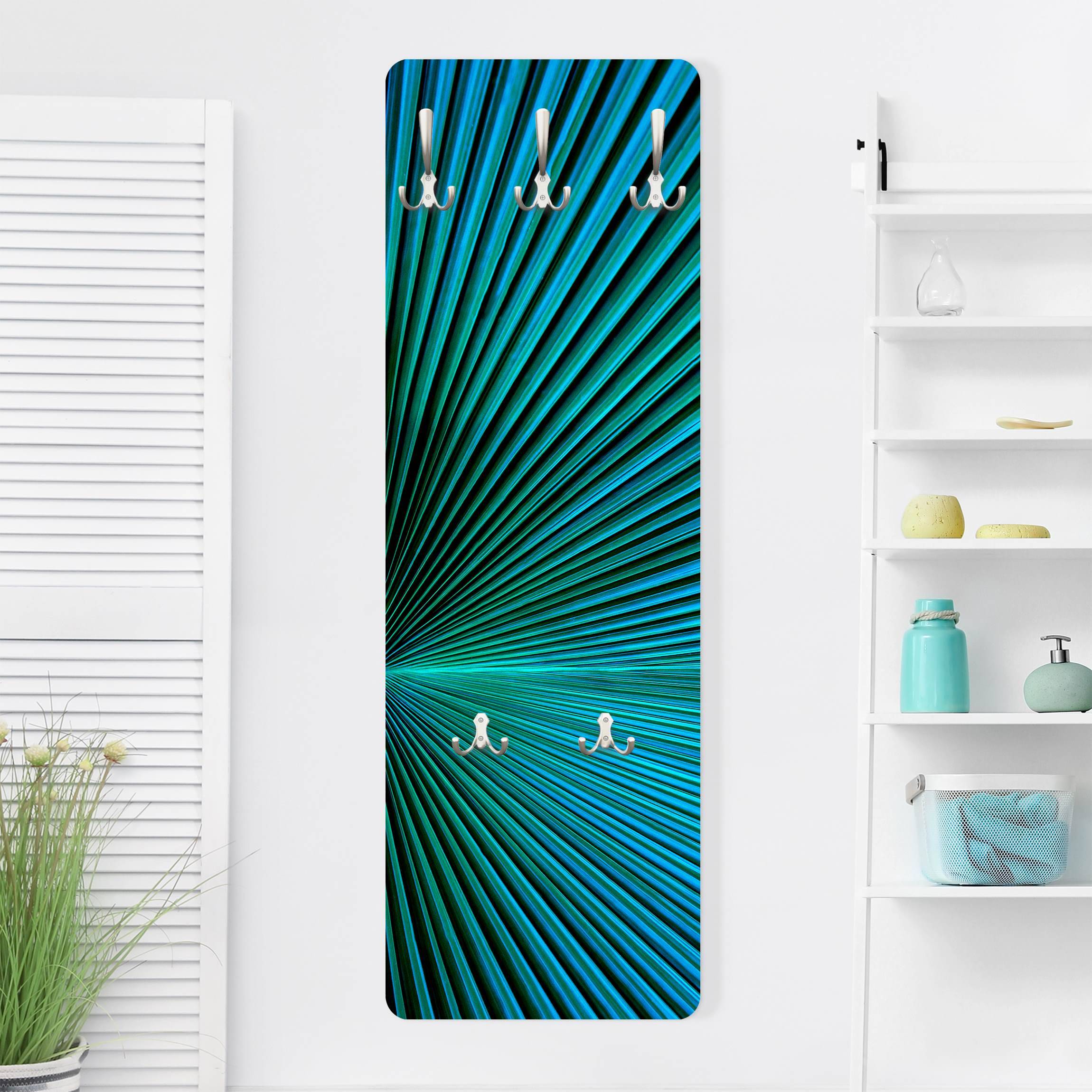 Wandgarderobe Tropische Pflanzen Palmenblatt in Türkis II