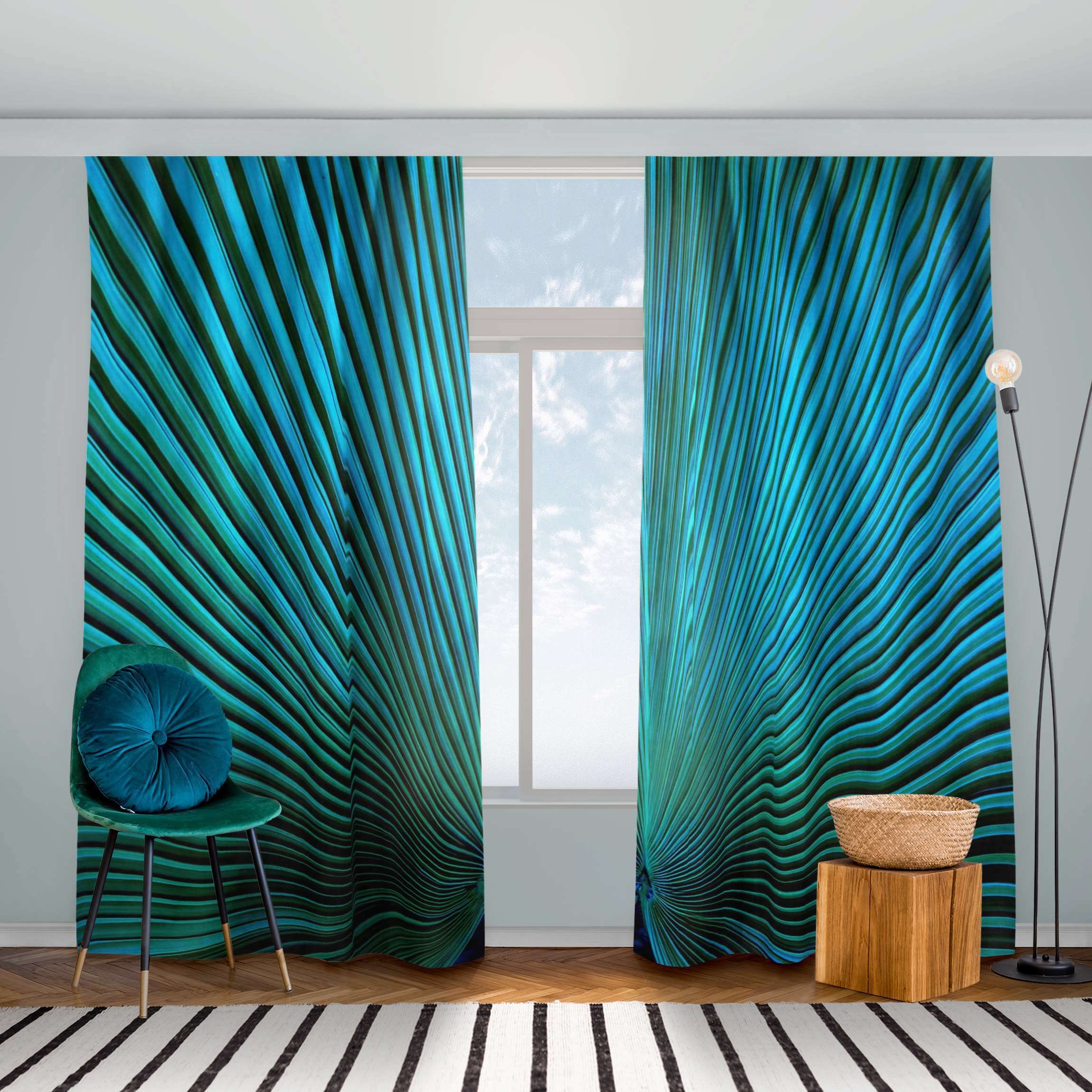 Vorhang Tropische Pflanzen Palmenblatt in Türkis II