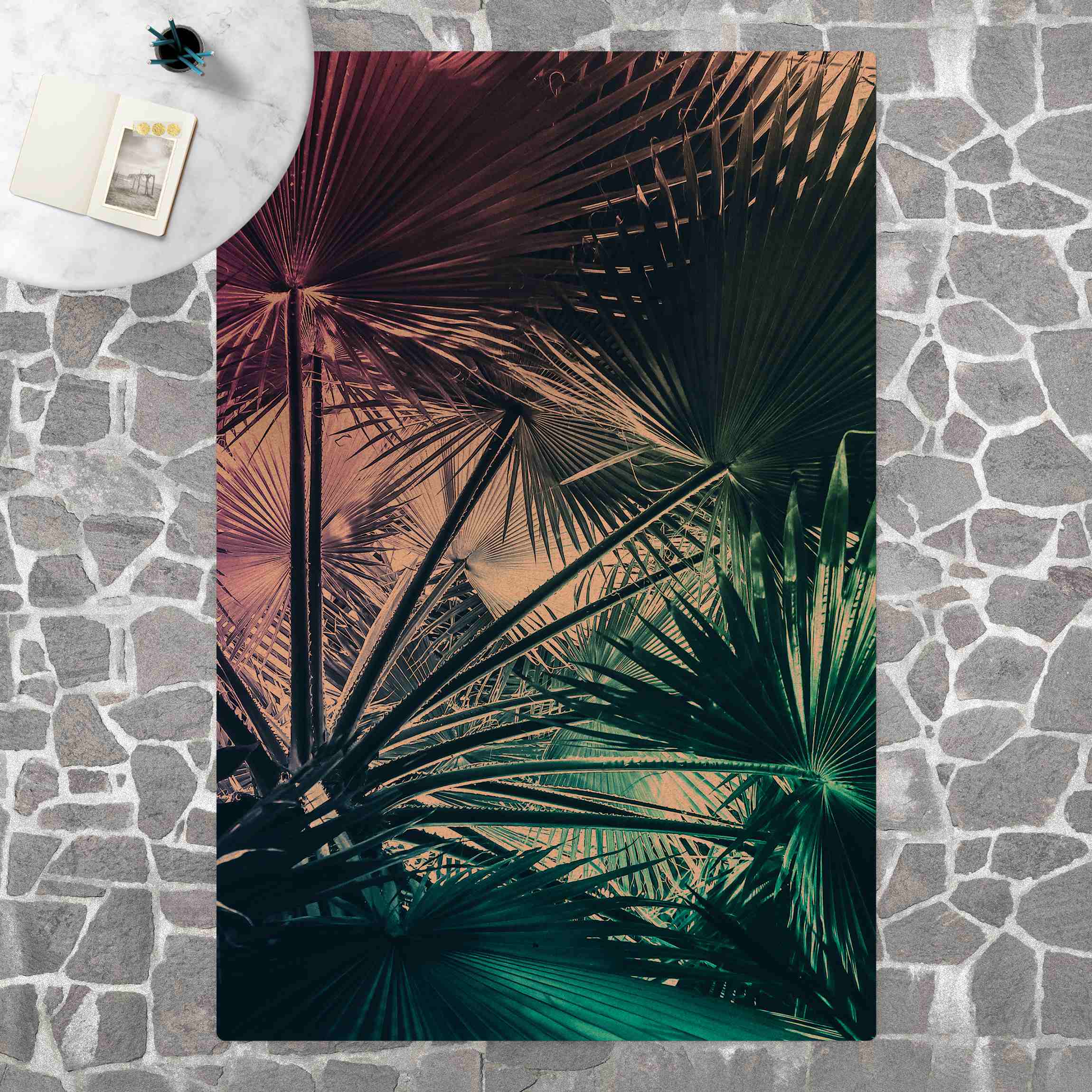 Kork-Teppich Tropische Pflanzen Palmenblatt in Türkis III