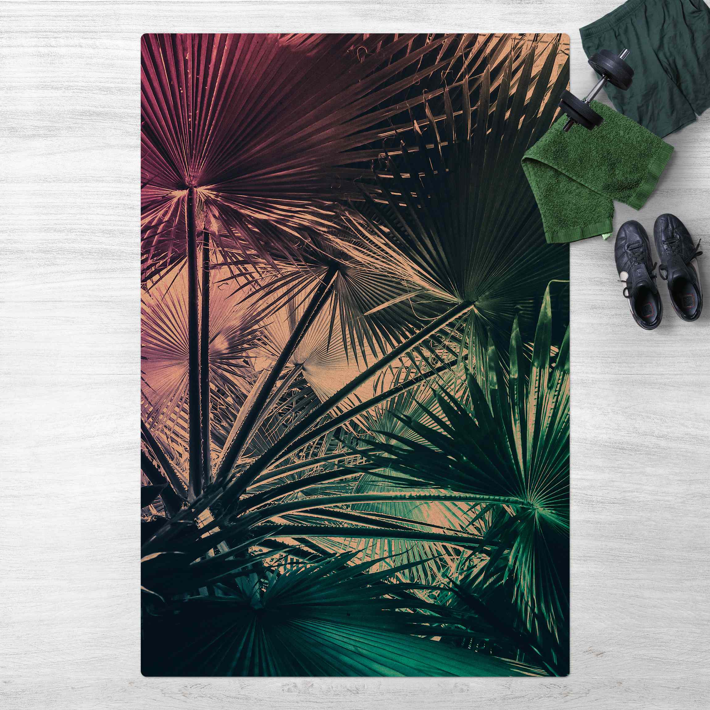 Kork-Teppich Tropische Pflanzen Palmenblatt in Türkis III