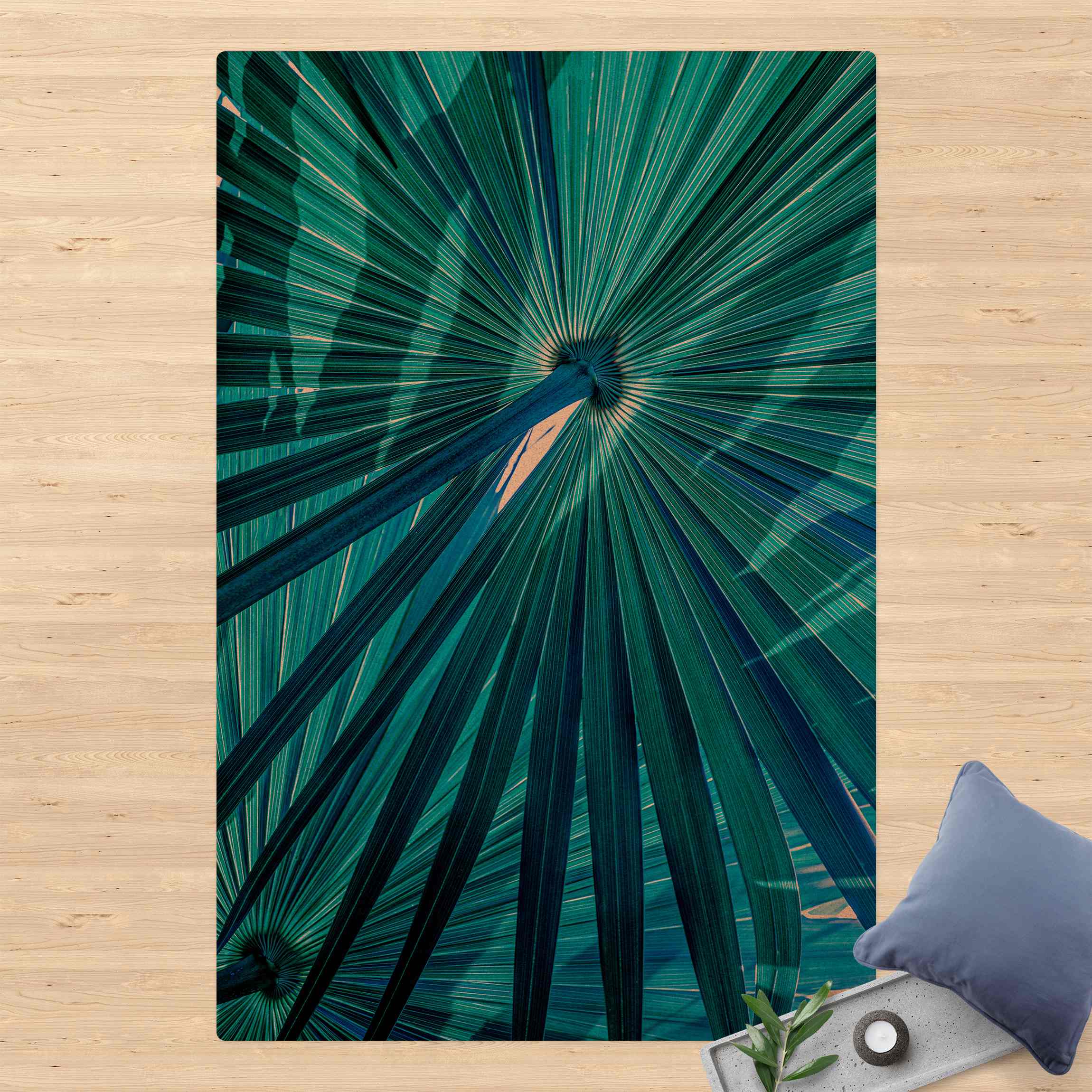 Kork-Teppich Tropische Pflanzen Palmenblatt in Türkis