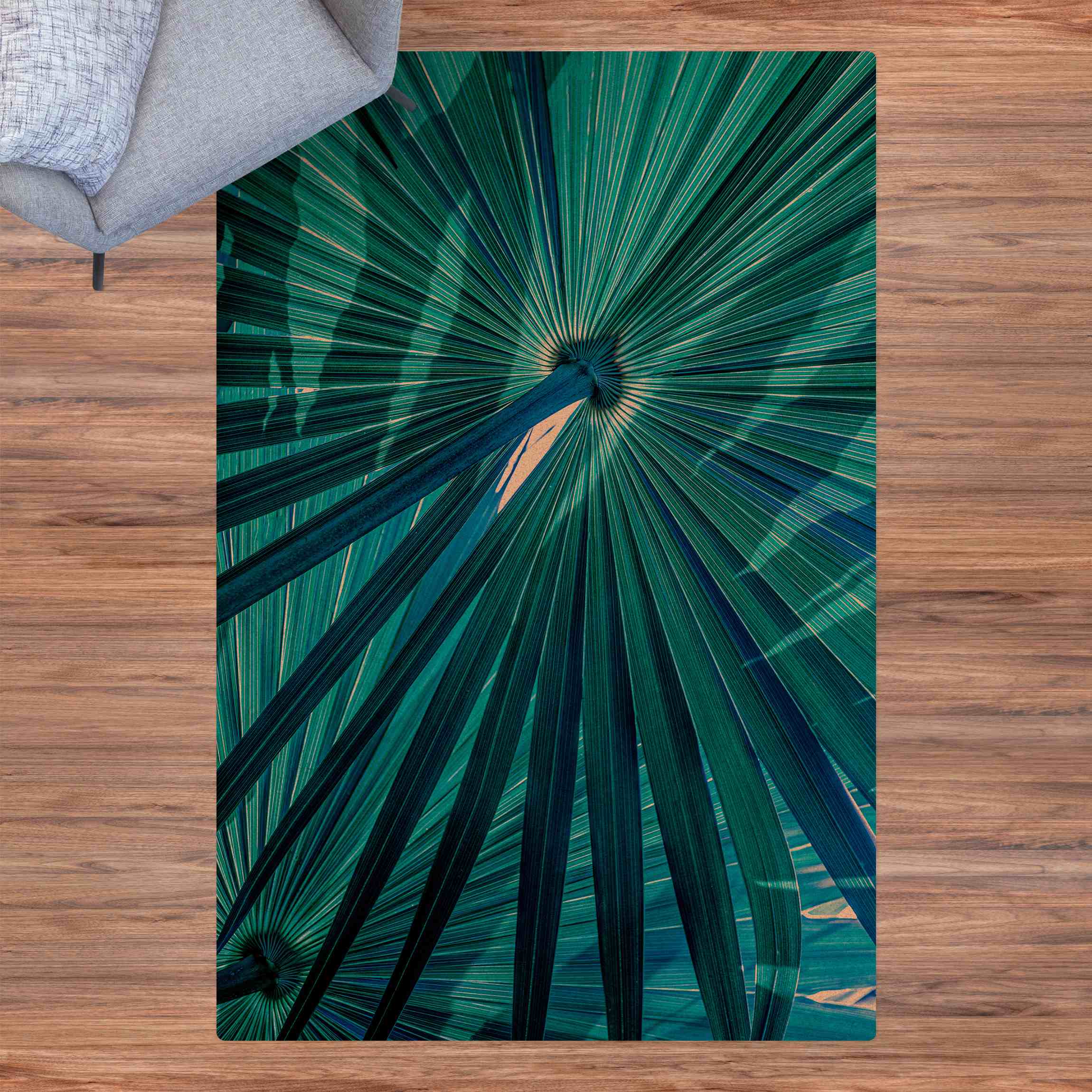 Kork-Teppich Tropische Pflanzen Palmenblatt in Türkis