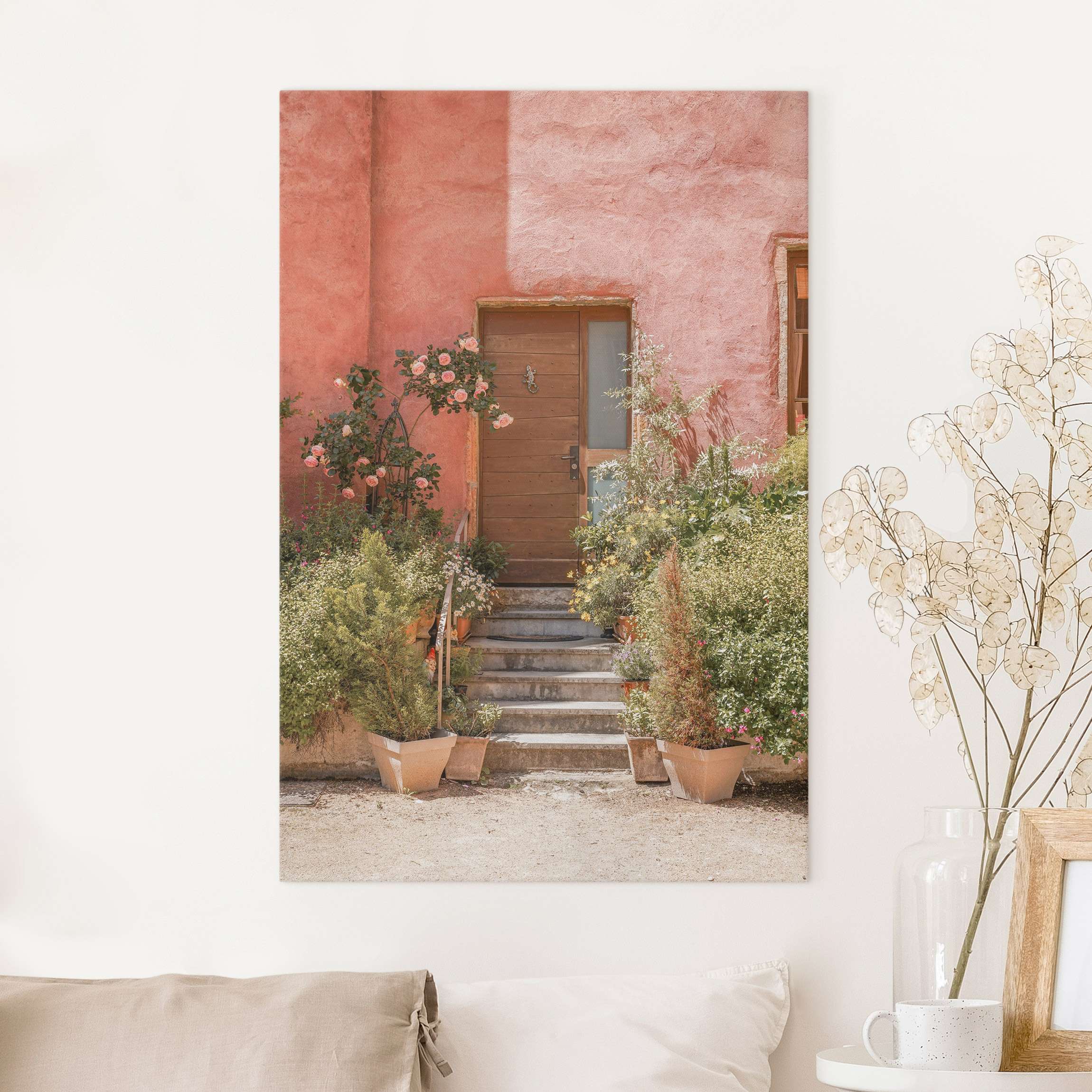 Leinwandbild Tür mit Rosen