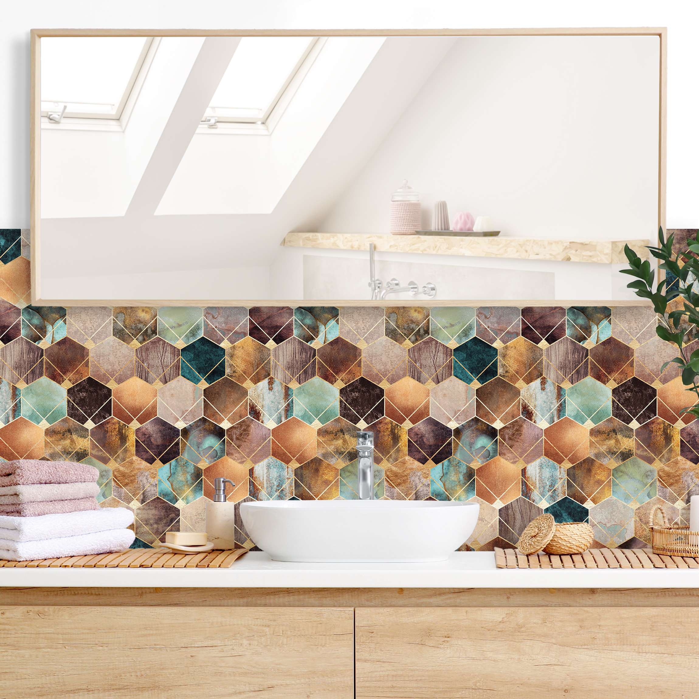 Wandverkleidung Bad Türkise Geometrie goldenes Art Deco II