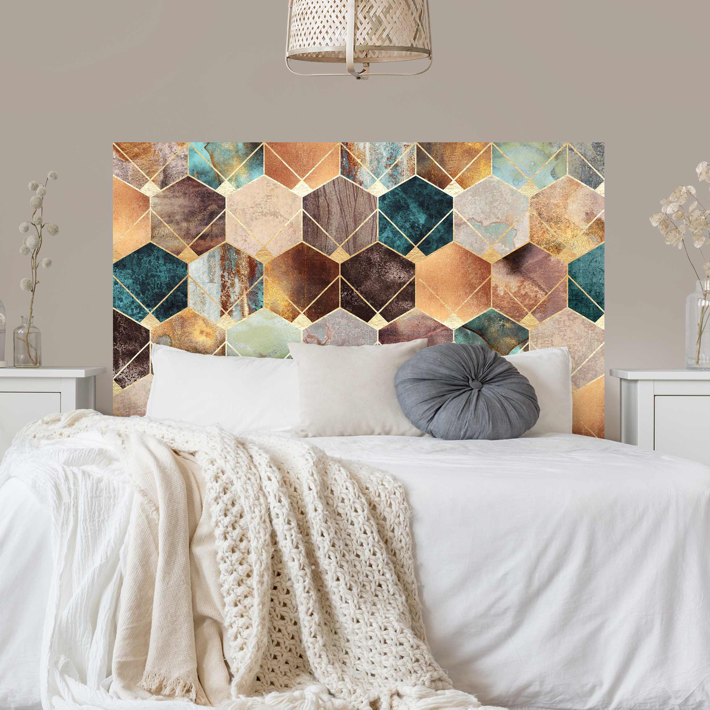 Kopfteil Bett Türkise Geometrie goldenes Art Deco