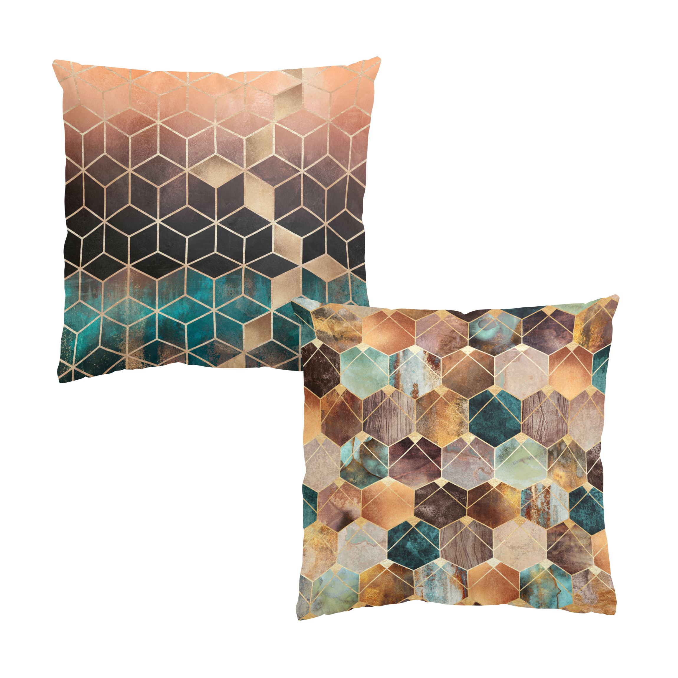 Dekokissen 2er Set Türkise Geometrie goldenes Art Deco Set