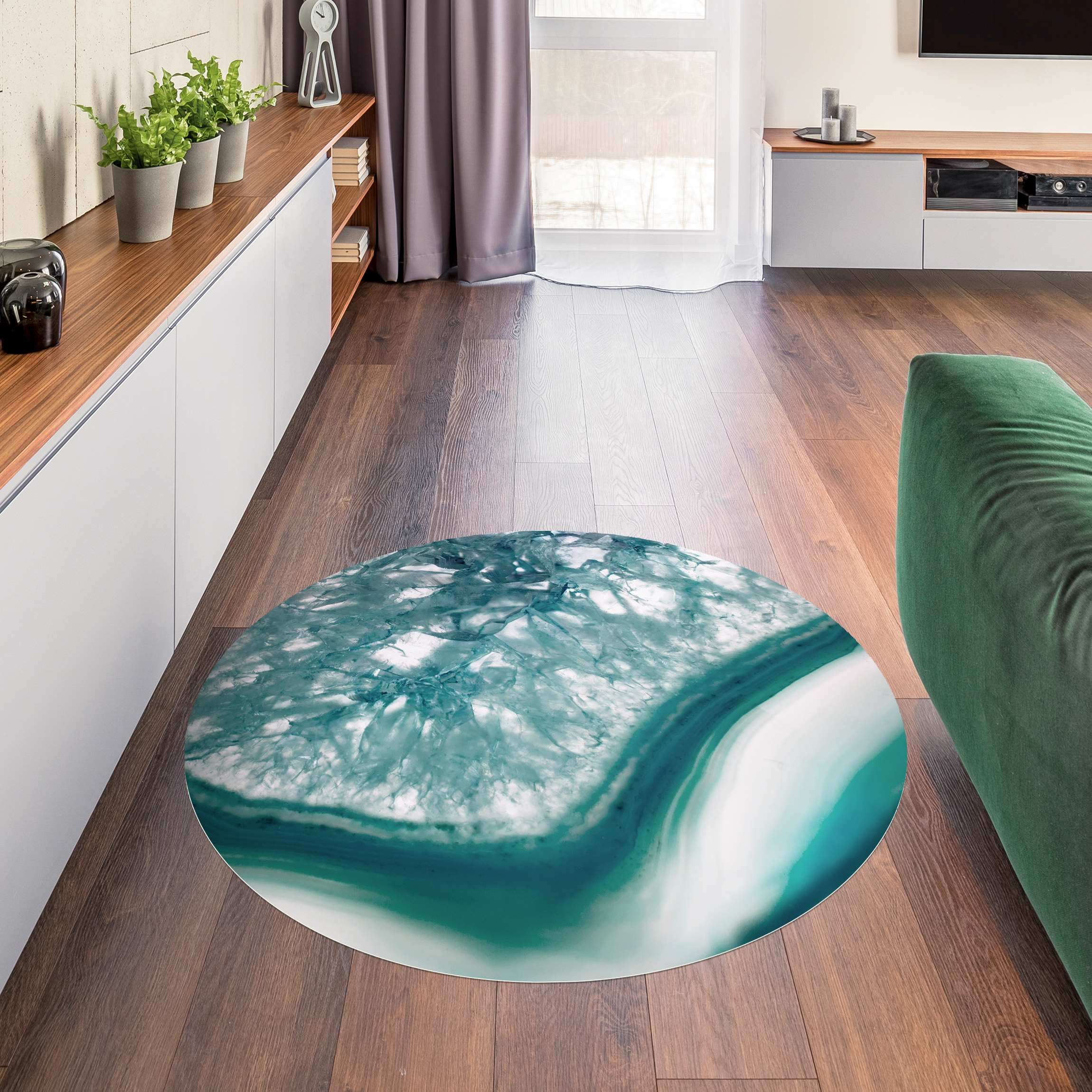 Runder Vinyl-Teppich Türkiser Kristall