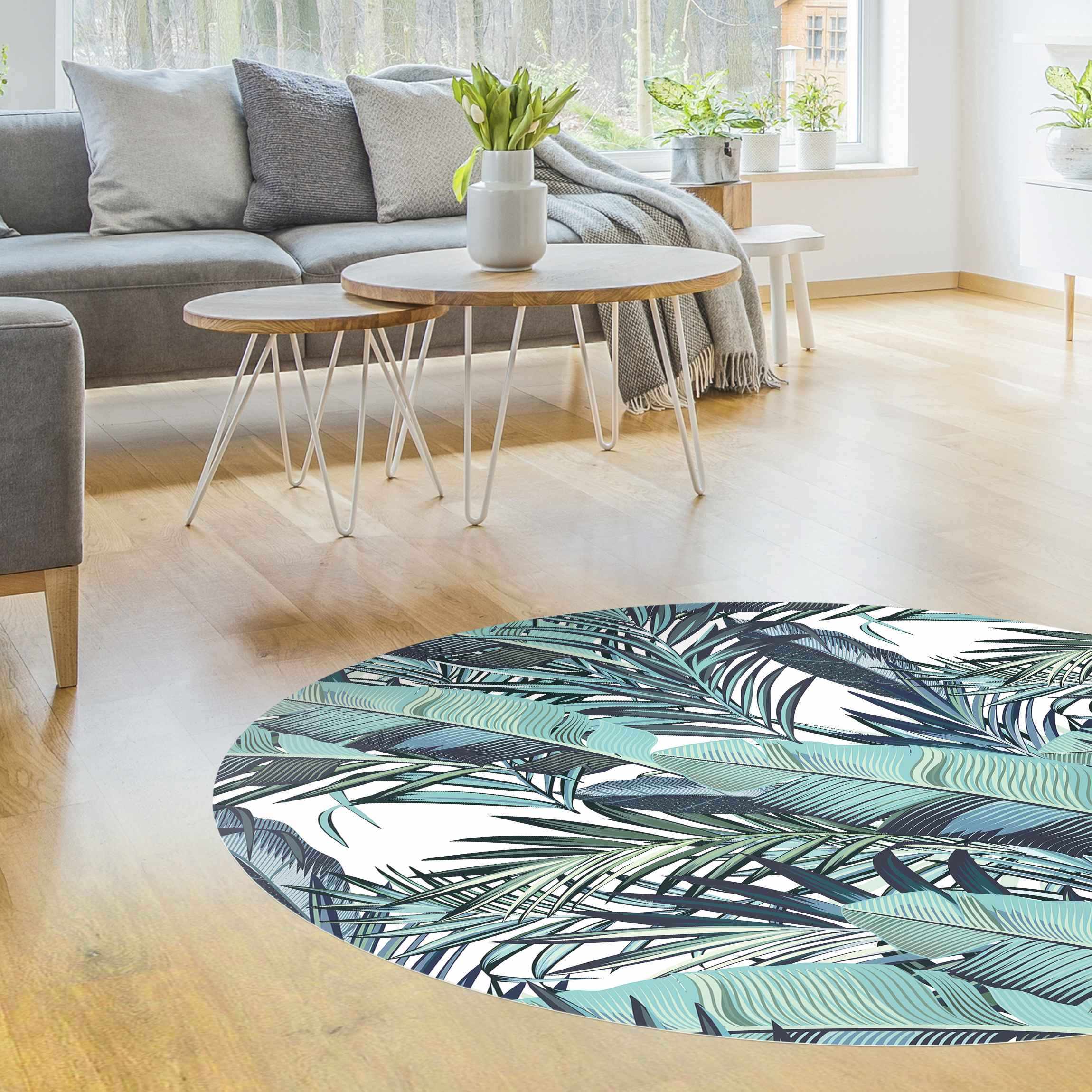 Runder Vinyl-Teppich Türkises Blätterdschungel Muster