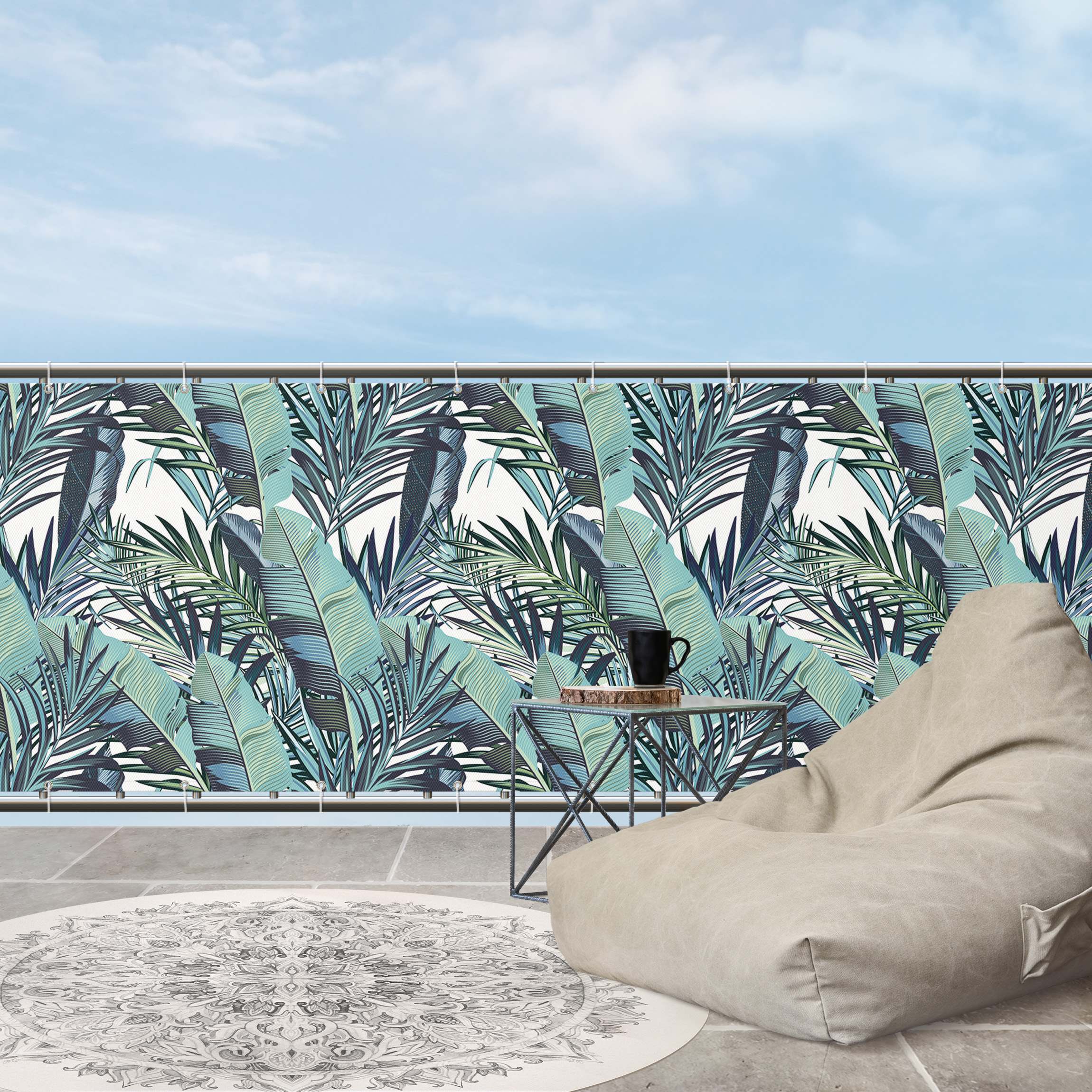 Balkon Sichtschutz Türkises Blätterdschungel Muster