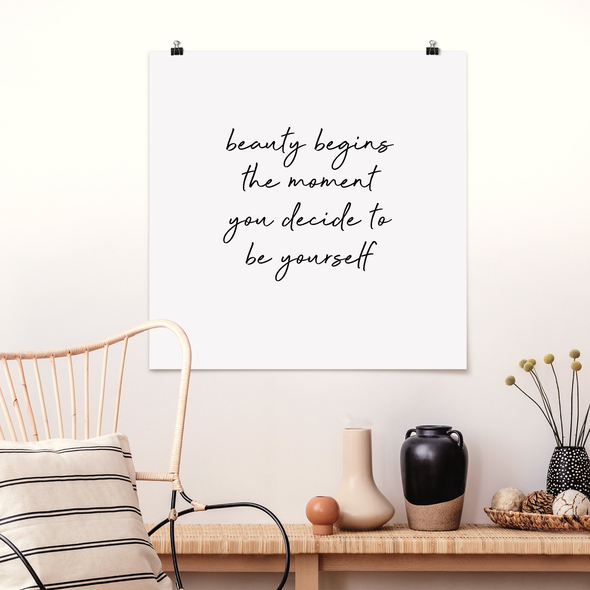 Poster Typografie Beauty Begins Zitat