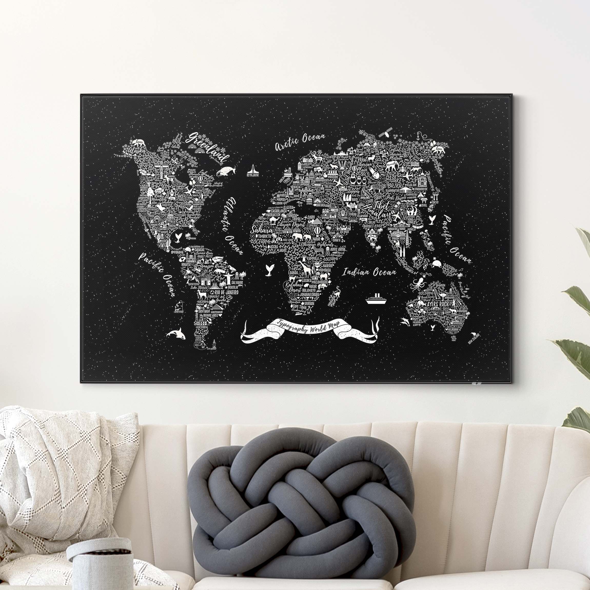 Wechselbild Typografie Weltkarte schwarz