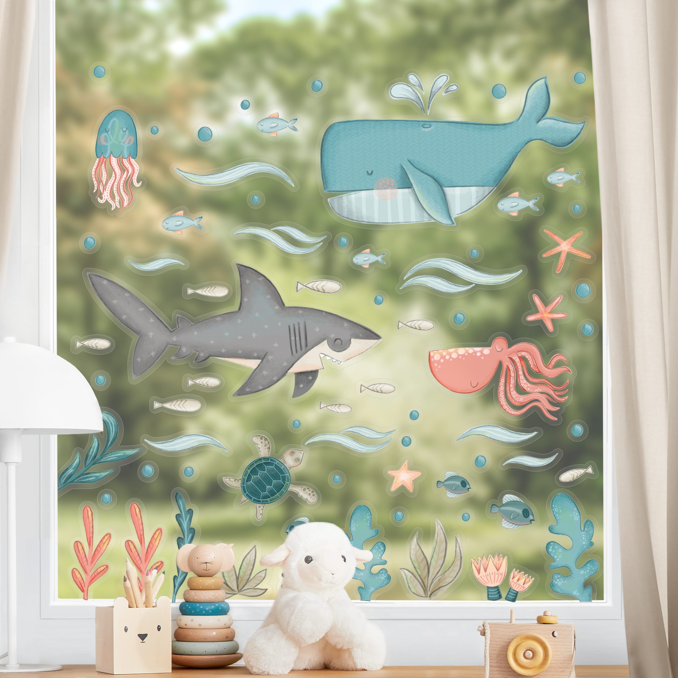 Fensteraufkleber Unterwasser Ozean Fische Set