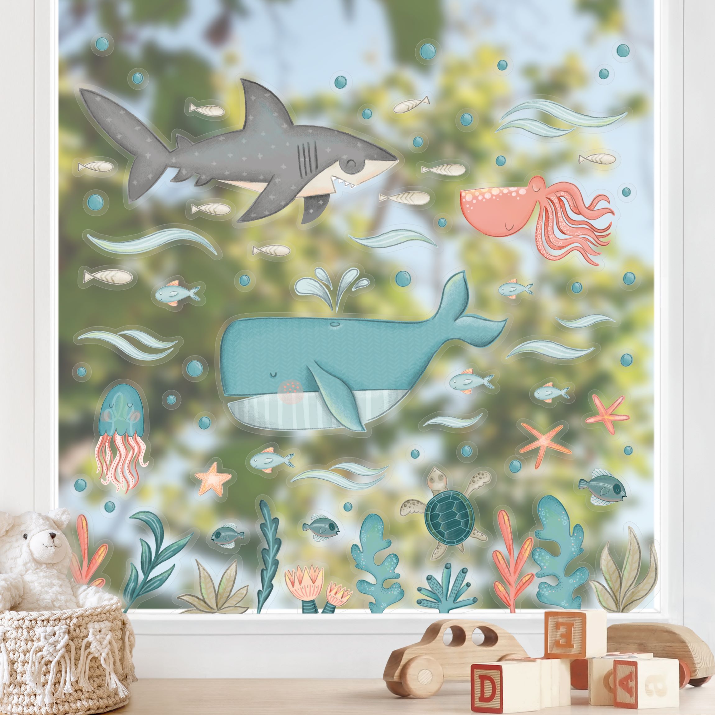 Fensteraufkleber Unterwasser Ozean Fische Set