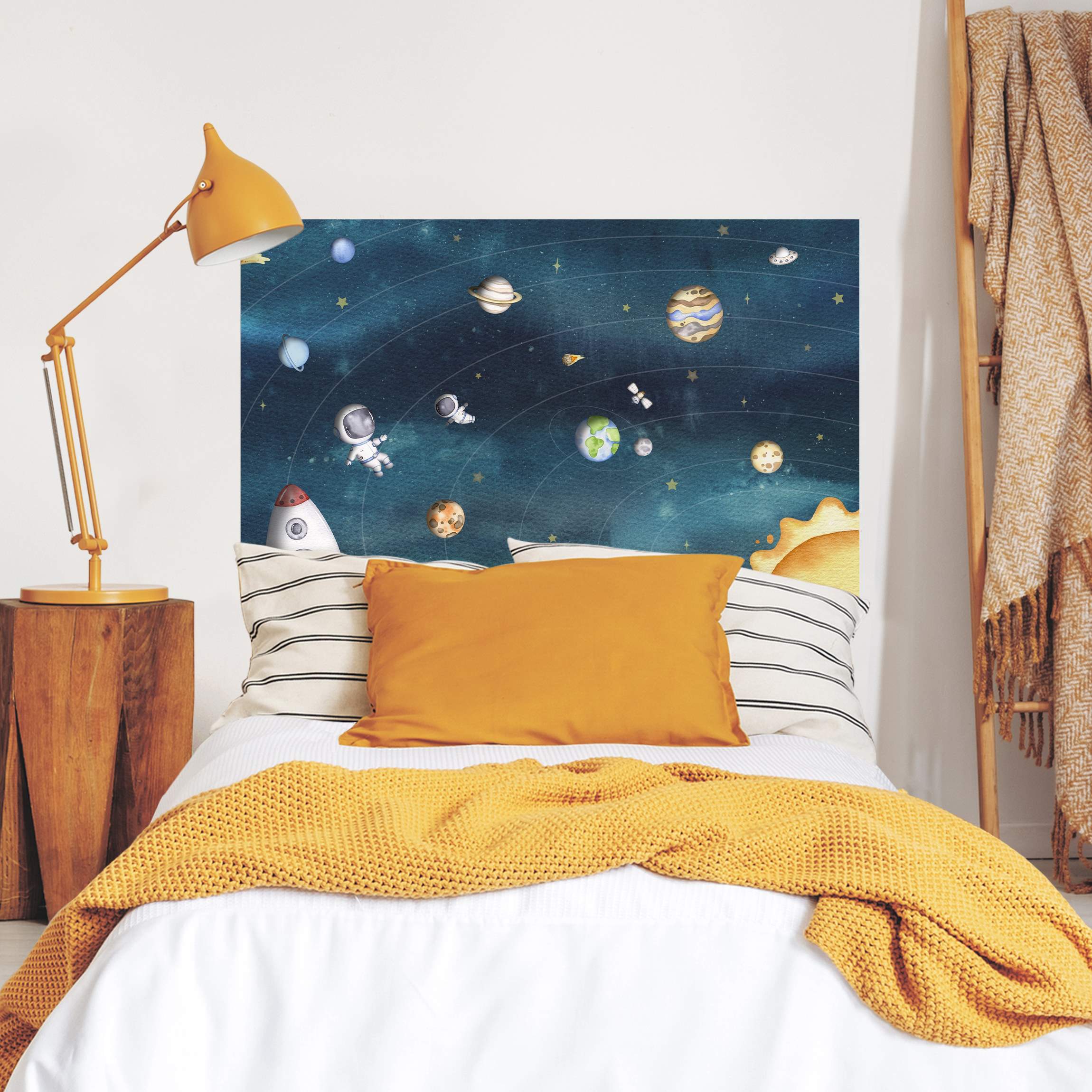 Kopfteil Bett Unterwegs im Sonnensystem Dunkelblau