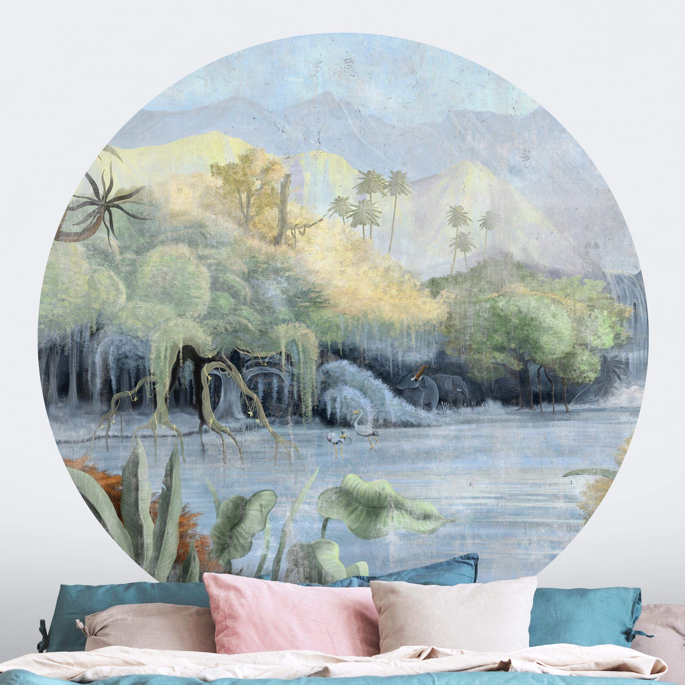 Runde Tapete selbstklebend Urzeitliche Landschaft Vintage