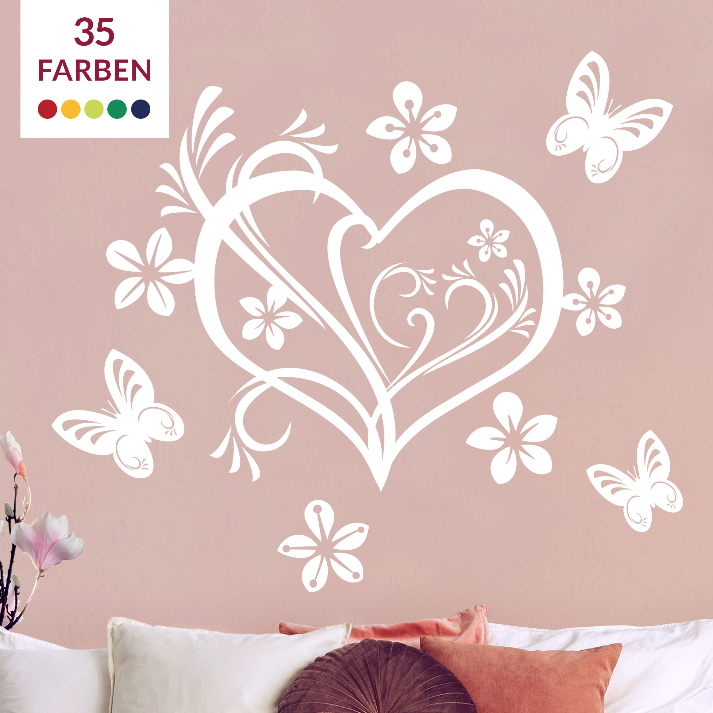 Wandtattoo Blumen 7-teilig Valentins Herz