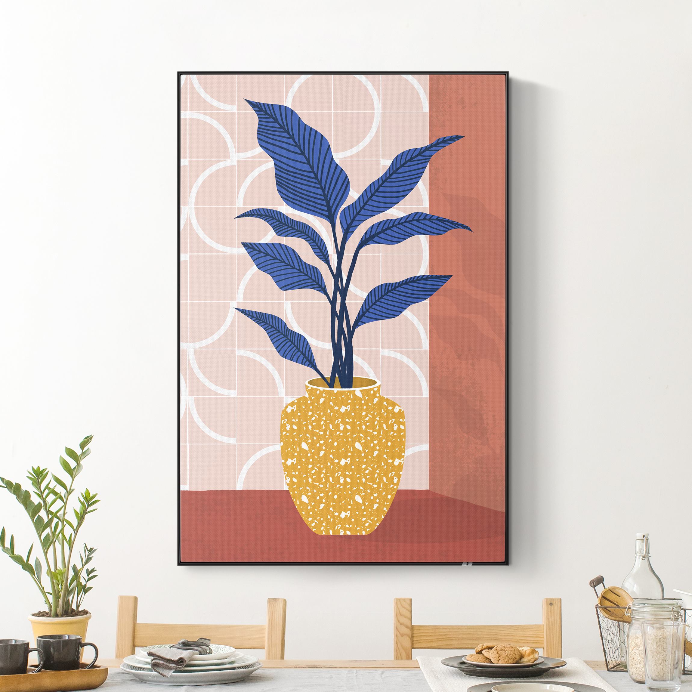 Akustik-Wechselbild Vase vor Fliesen