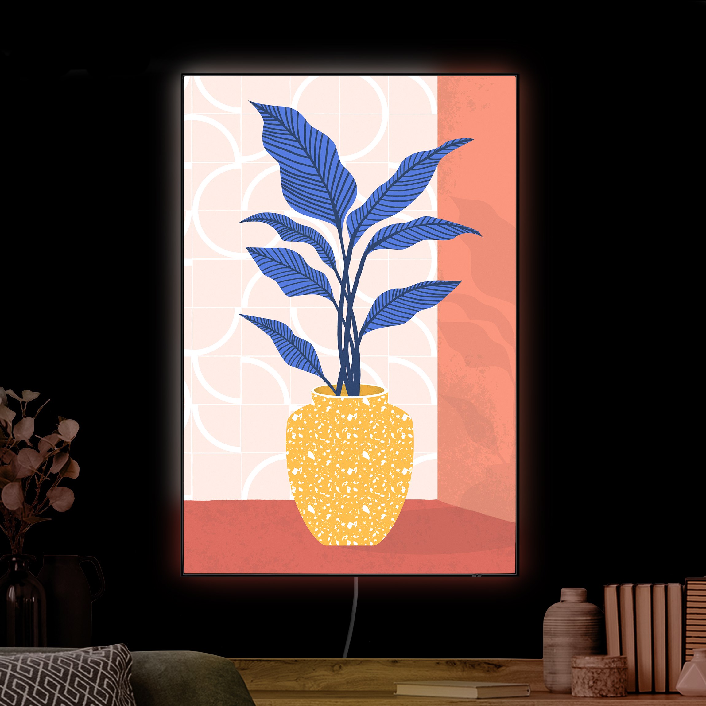 LED-Wechselbild Vase vor Fliesen