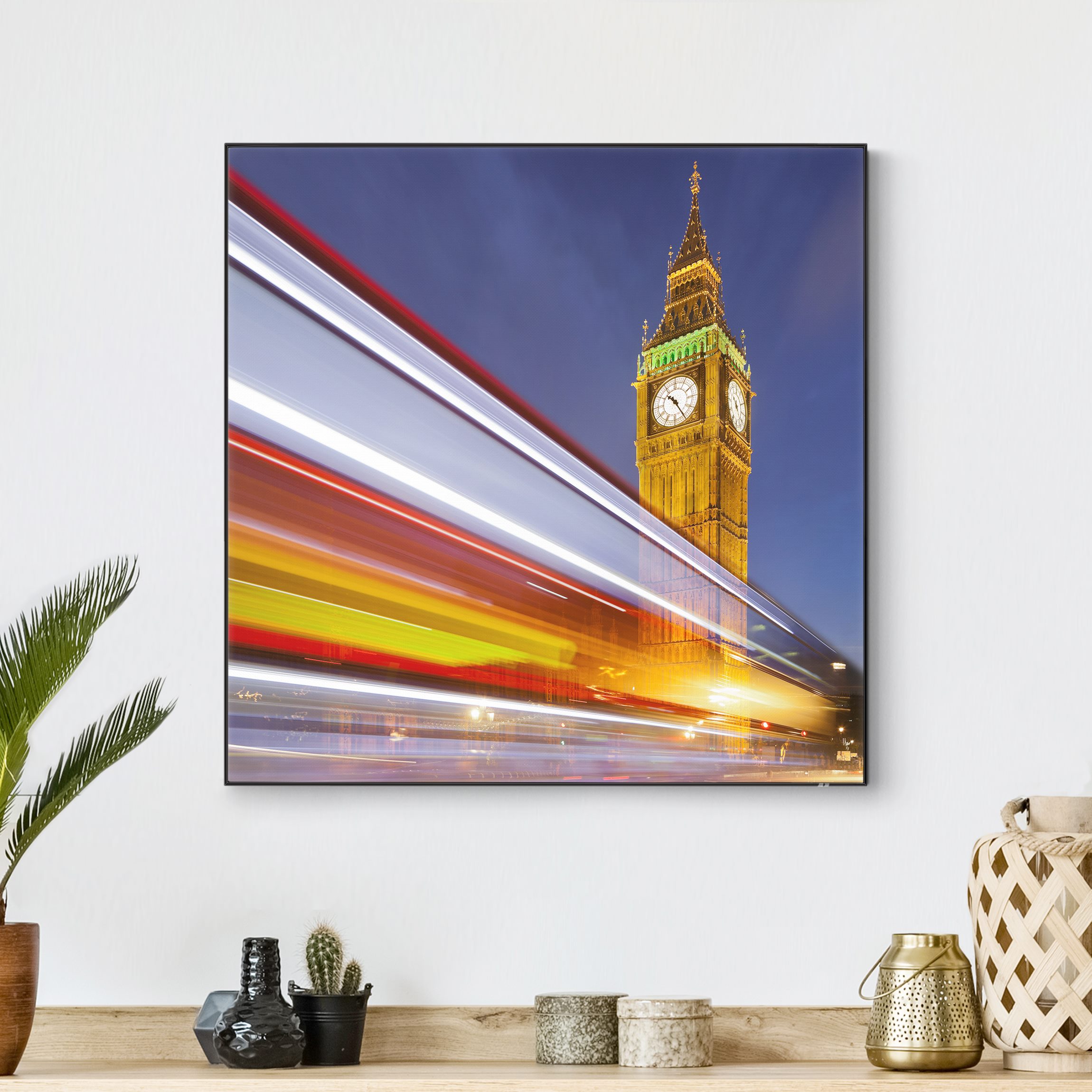 Wechselbild Verkehr In London am Big Ben bei Nacht