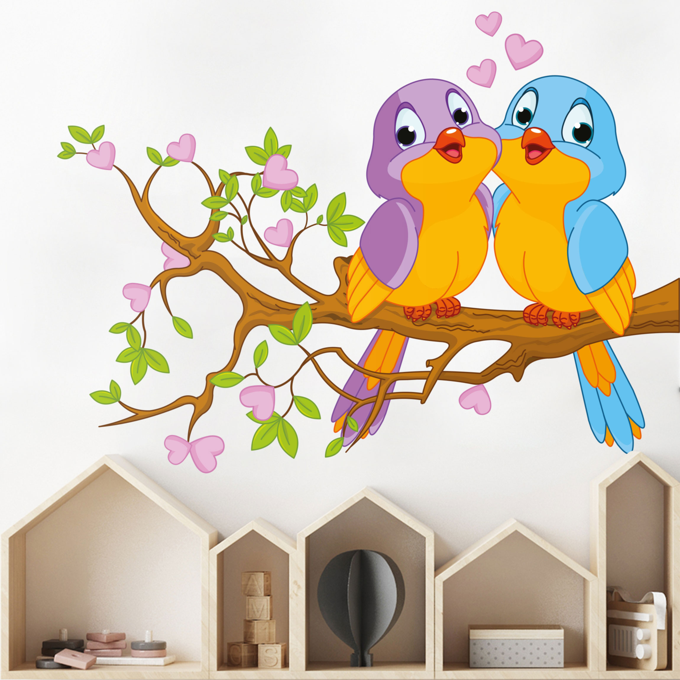 Wandtattoo Blumen Verliebte Vögelchen